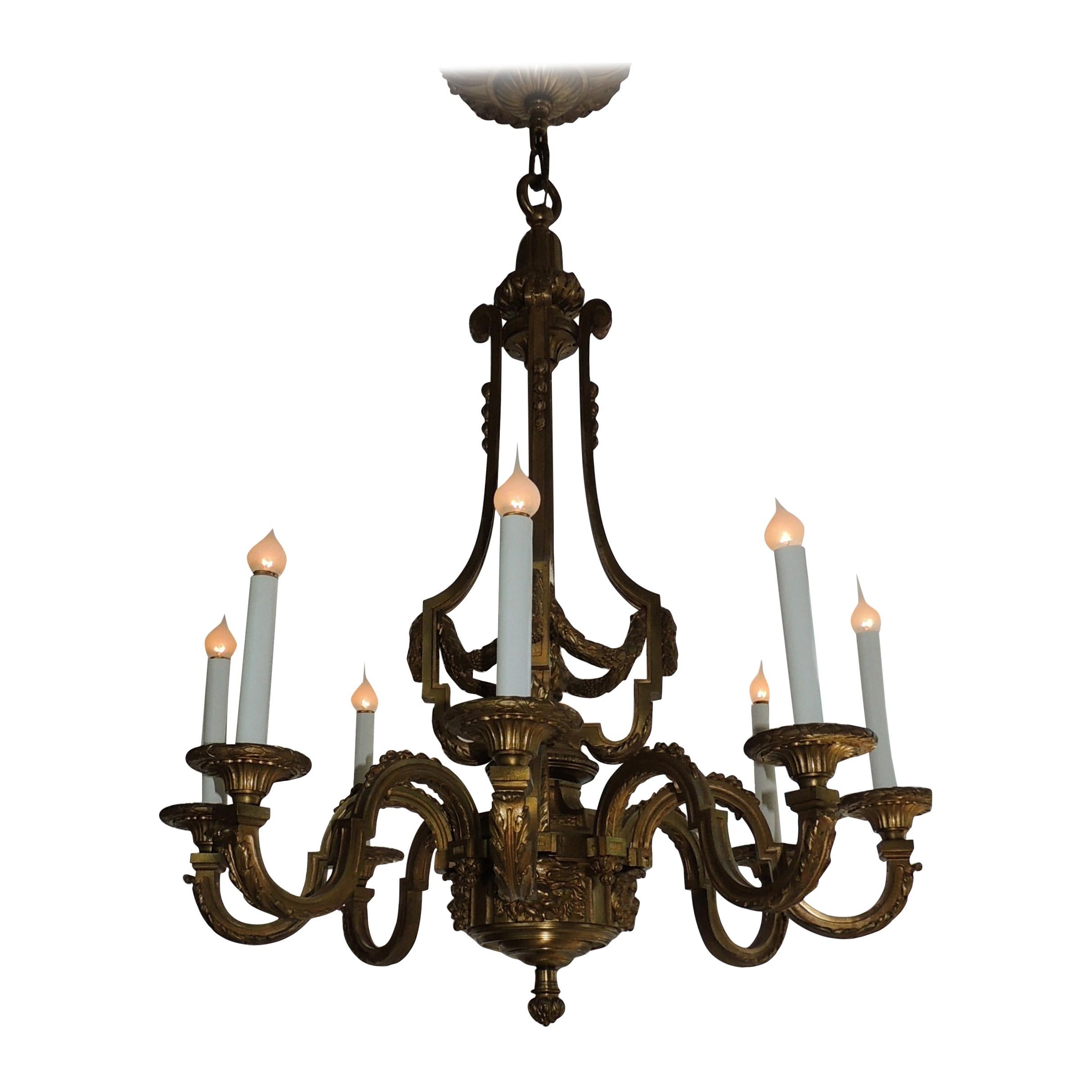 Incredible Signed Henri Vian French Doré Bronze Neoclassical Massive Chandelier For Sale