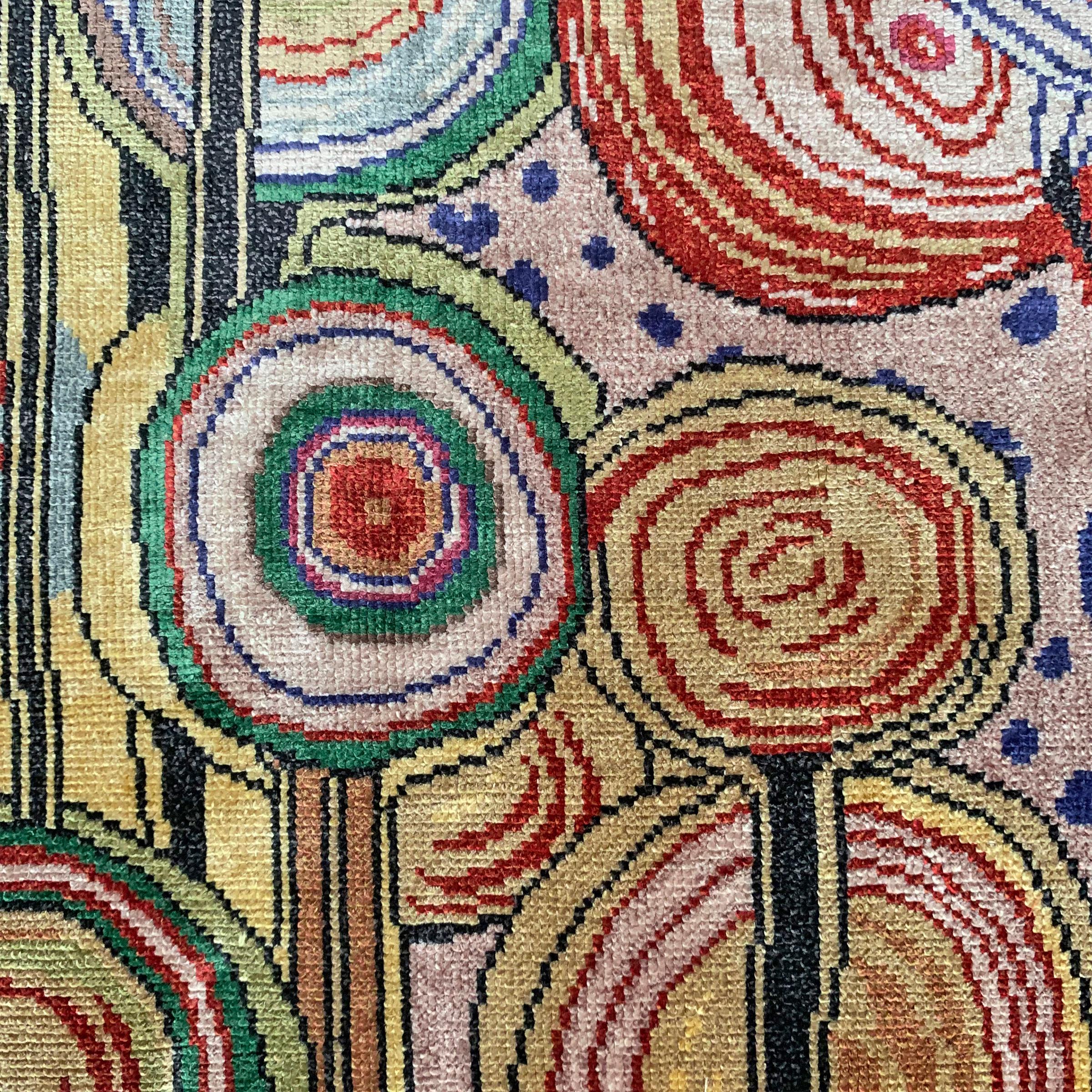 Modern Incredible Silk Tapestry Inspired by Friedensreich Hundertwasser