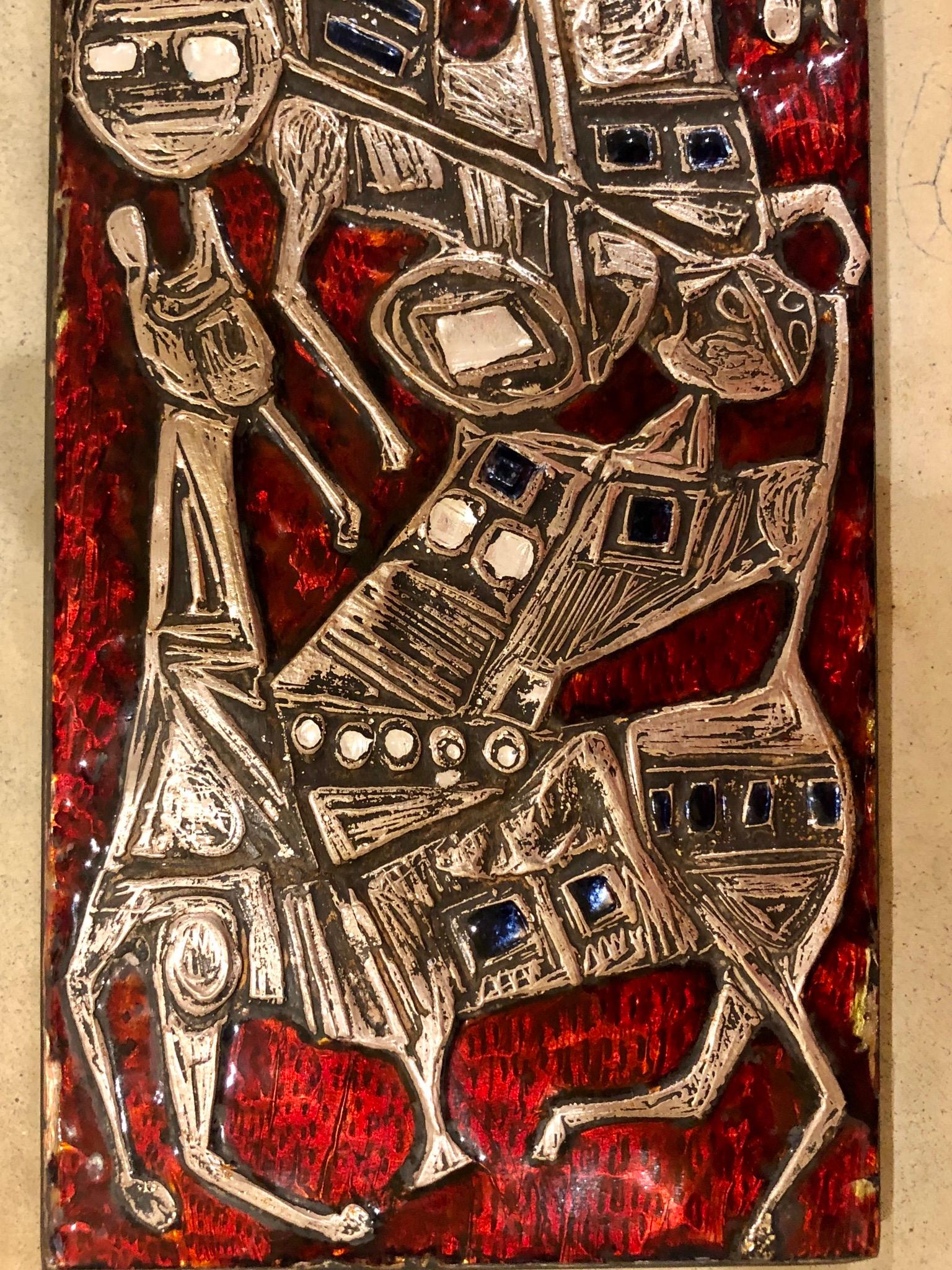 Incredible Silver and Enamel Wall Plaque by Studio Del campo  In Good Condition For Sale In San Diego, CA