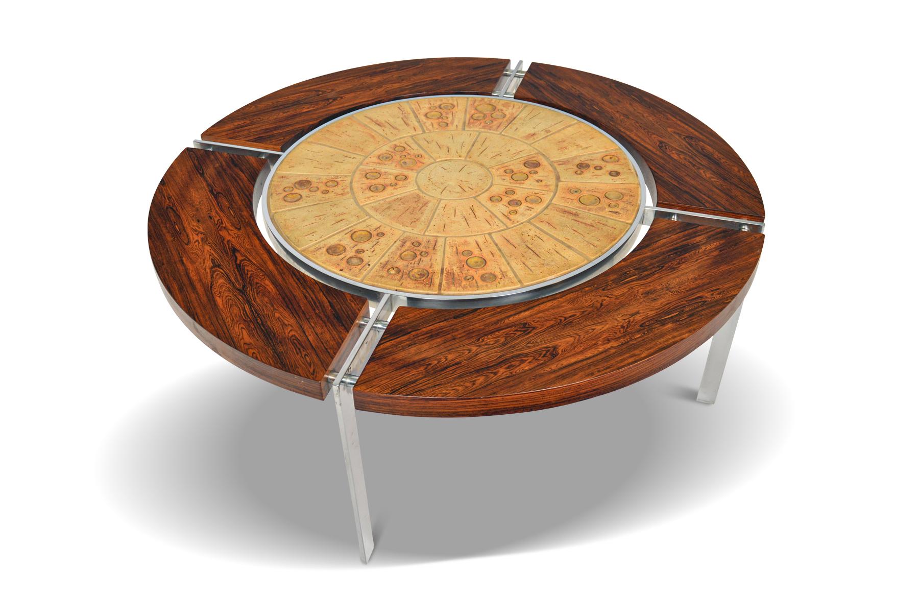 20th Century Incredible Space Age Coffee Table in Rosewood, Tile + Chrome For Sale