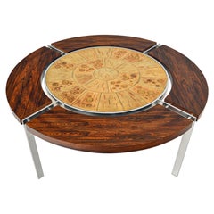 Incroyable table basse de l'ère spatiale en bois de rose, carreaux et chrome