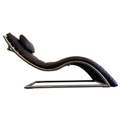 Incredible Stainless Steel and Leather Designer Chaise Longue