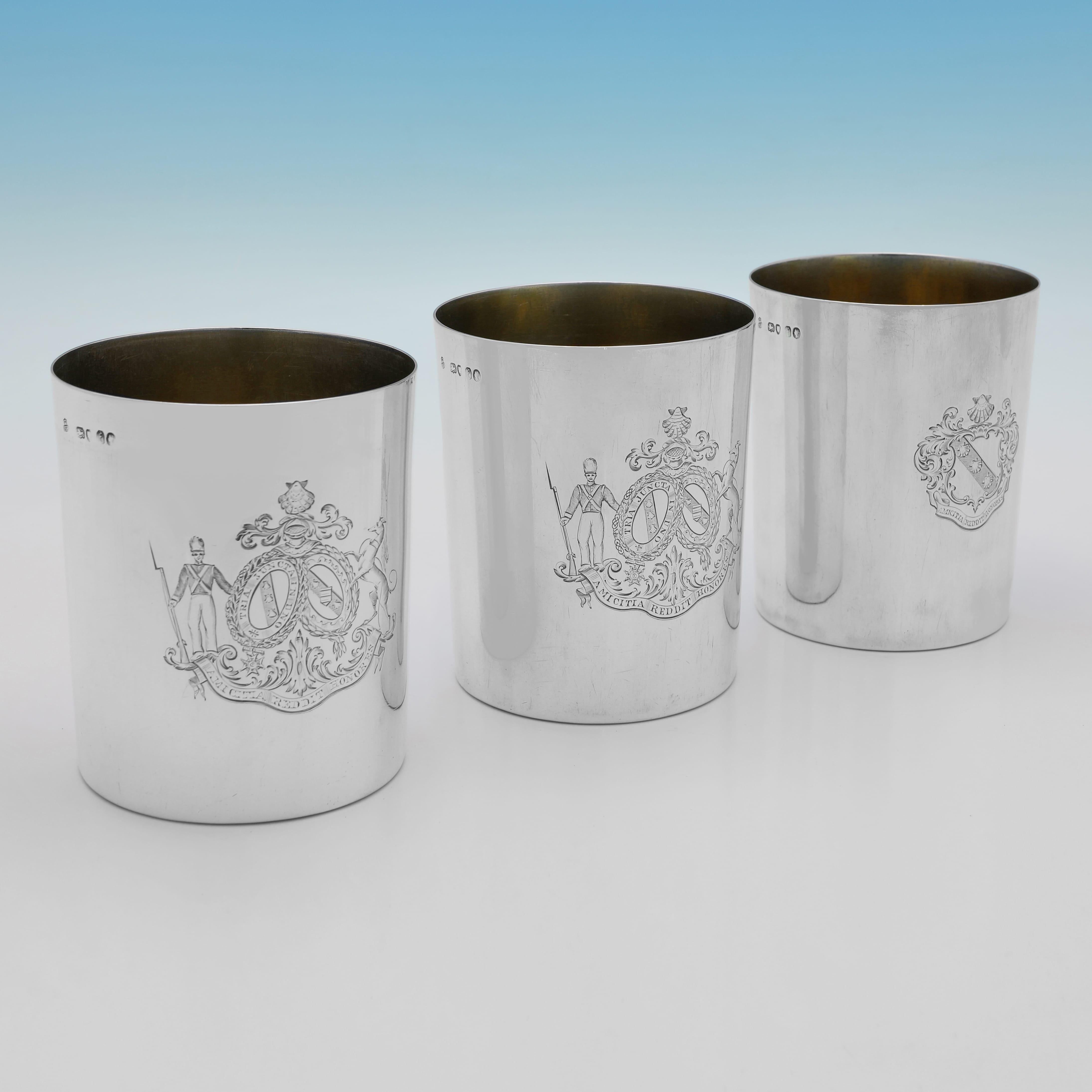 Incredible sterling silver set of stacking beakers & shot glasses from 1861 & 71 In Good Condition For Sale In London, London