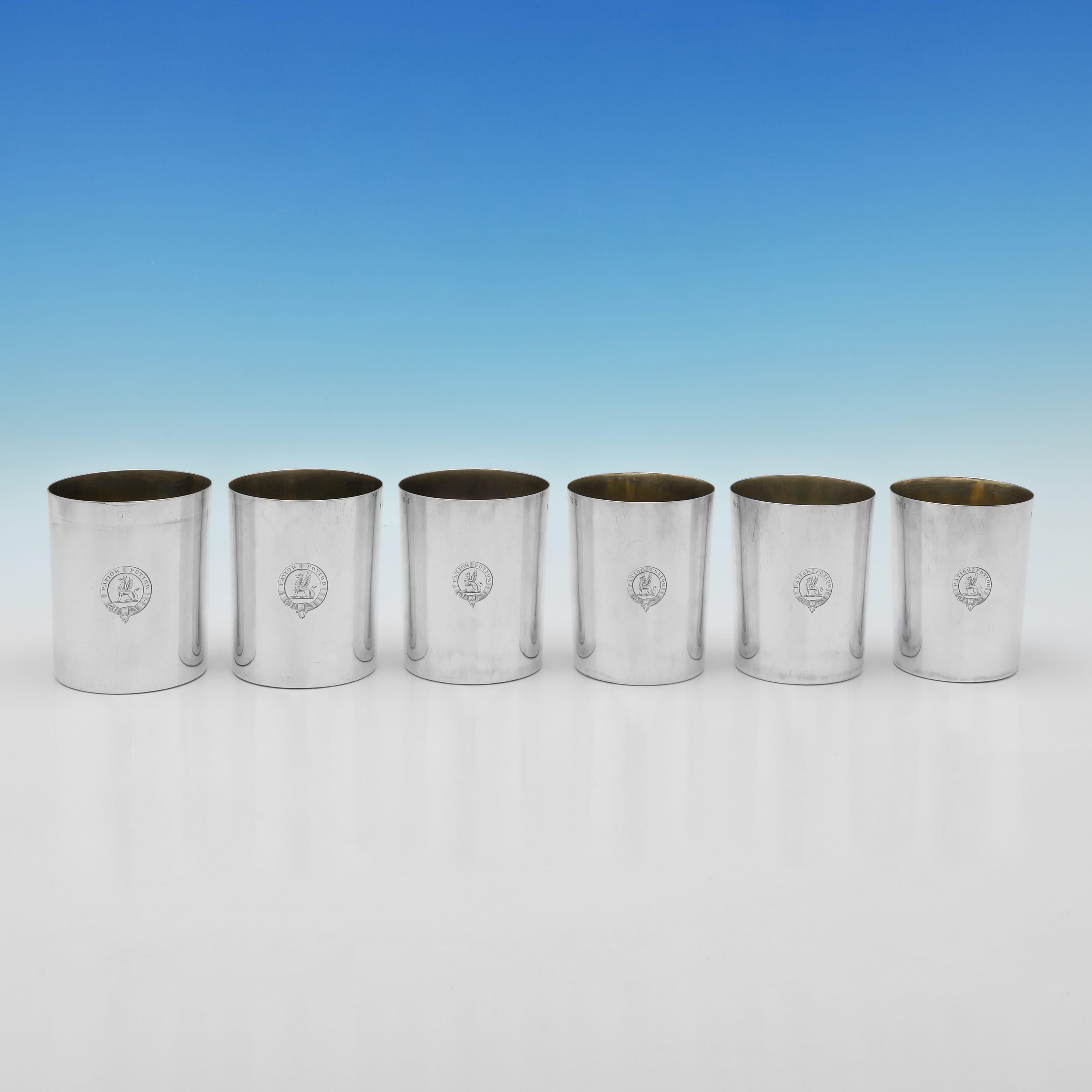 Sterling Silver Incredible sterling silver set of stacking beakers & shot glasses from 1861 & 71 For Sale