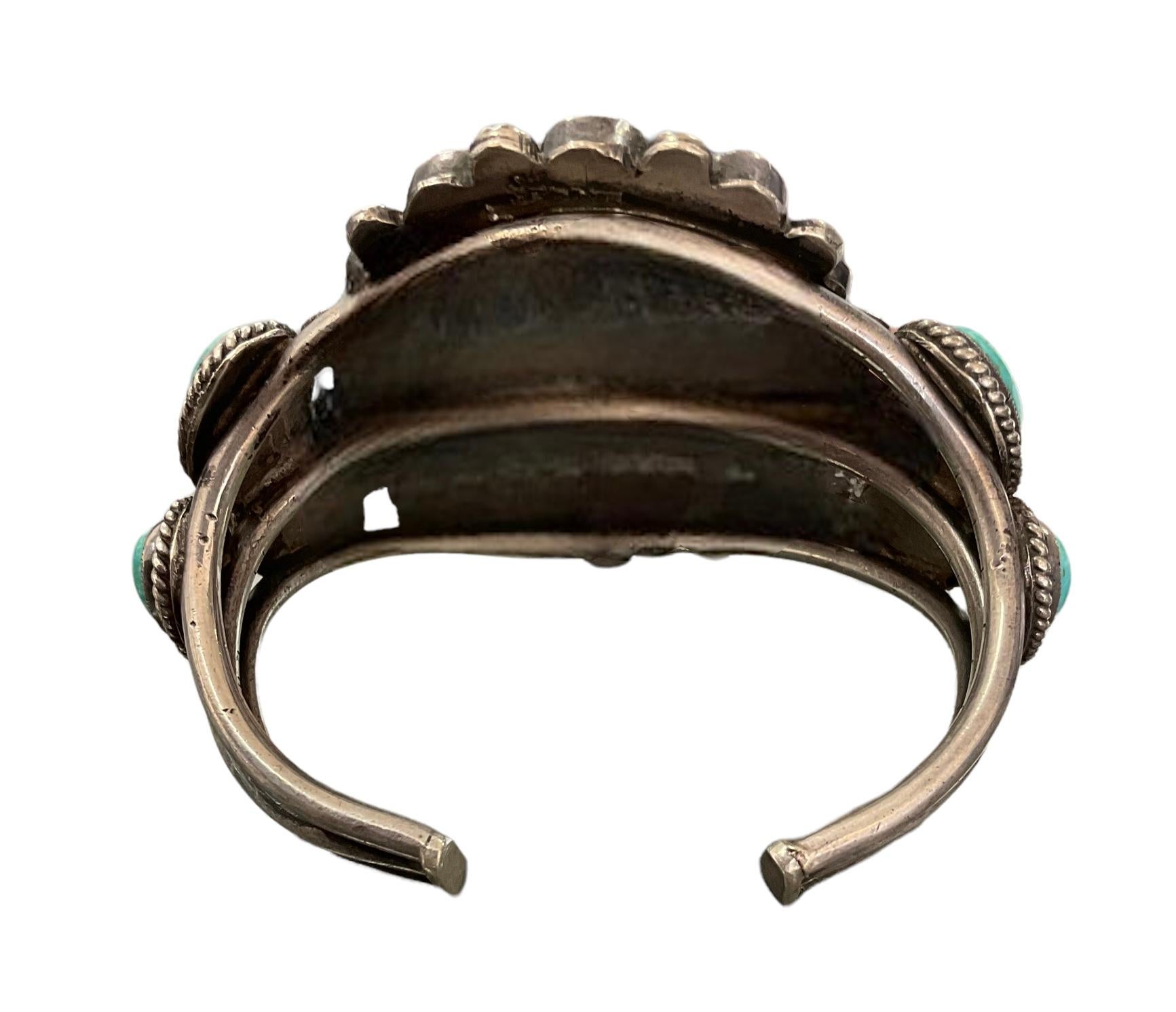 Native American Sterling Silver Turquoise Cluster Cuff From Frank Lloyd Wright Estate