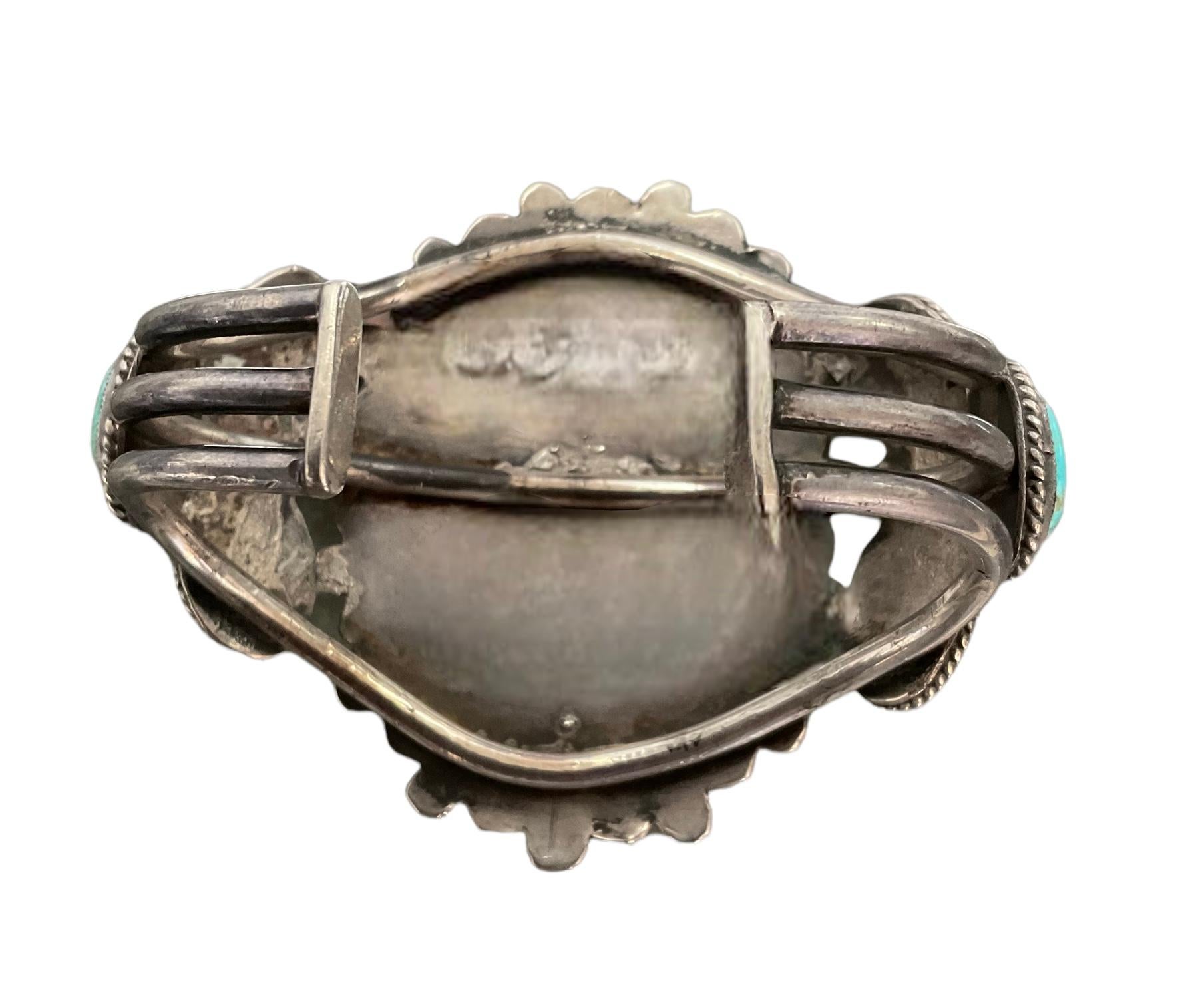 Old Mine Cut Sterling Silver Turquoise Cluster Cuff From Frank Lloyd Wright Estate