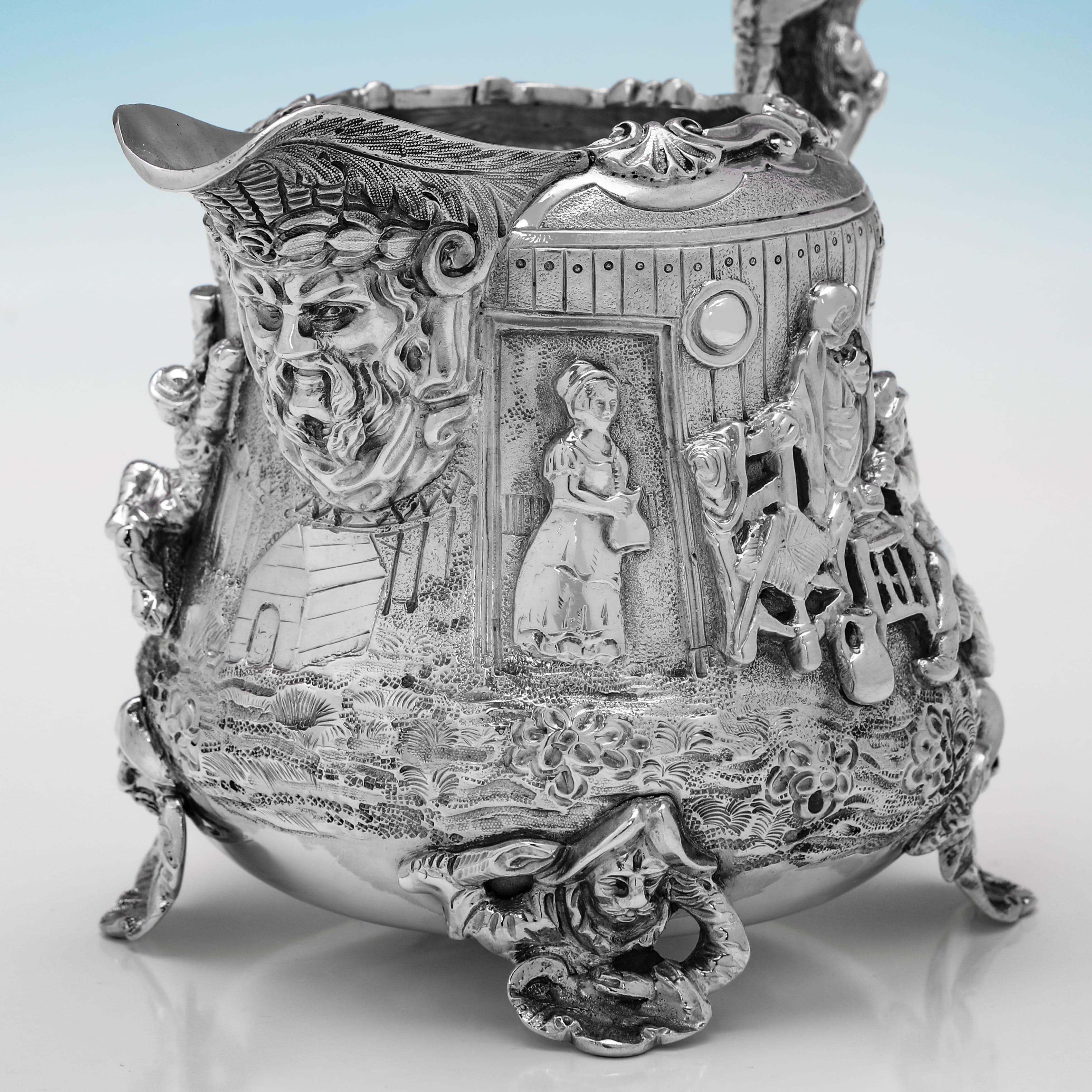 Increíble servicio de té y café de plata de ley estilo Teniers con matasellos de 1880 en venta 8