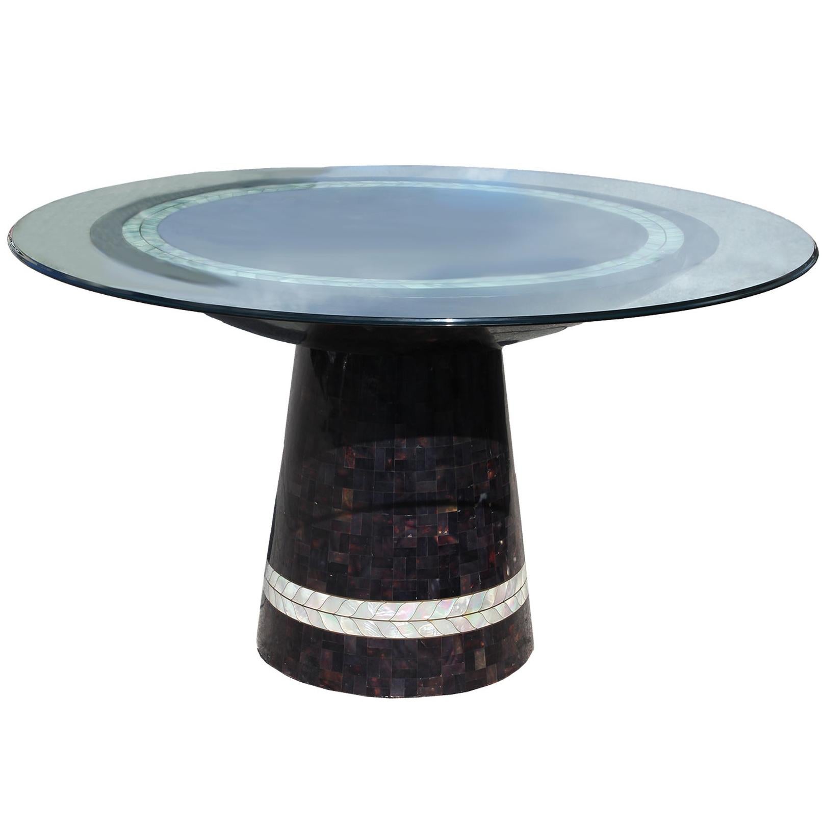 Incredible Tessellated Stone / Pearl Round Pedestal Dining Table