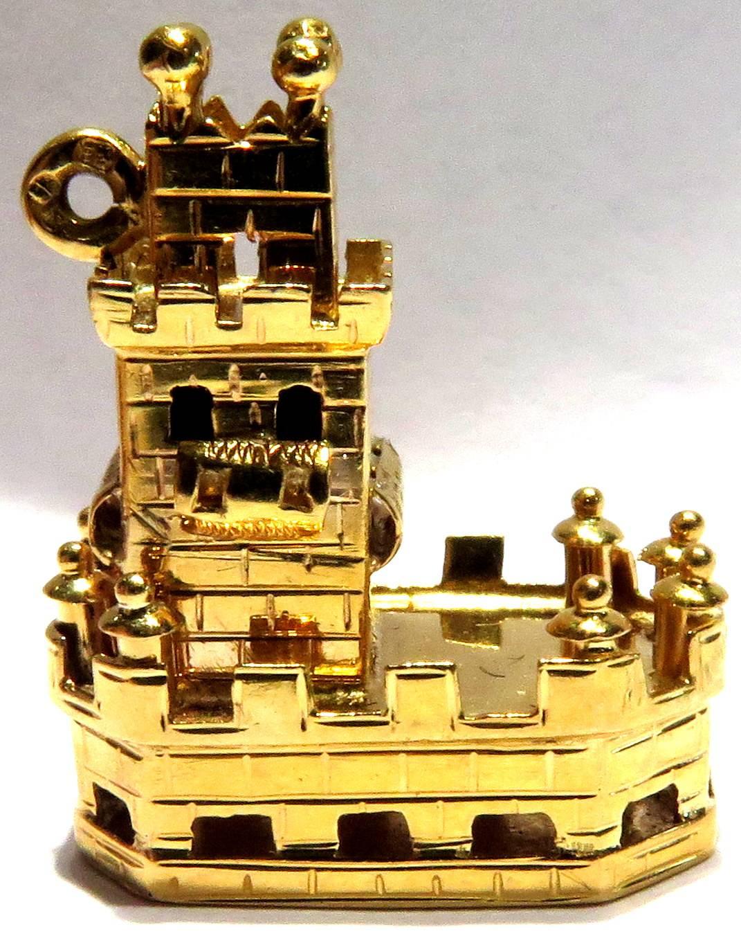 This incredible charm is from Lisbon Portugal. It is 19.2 carat gold, which is what they use to make their jewelry.  This Tower of St Vincent, or as they call it, Torre de Belem, is located in Lisbon. This is an incredibly well detailed and very