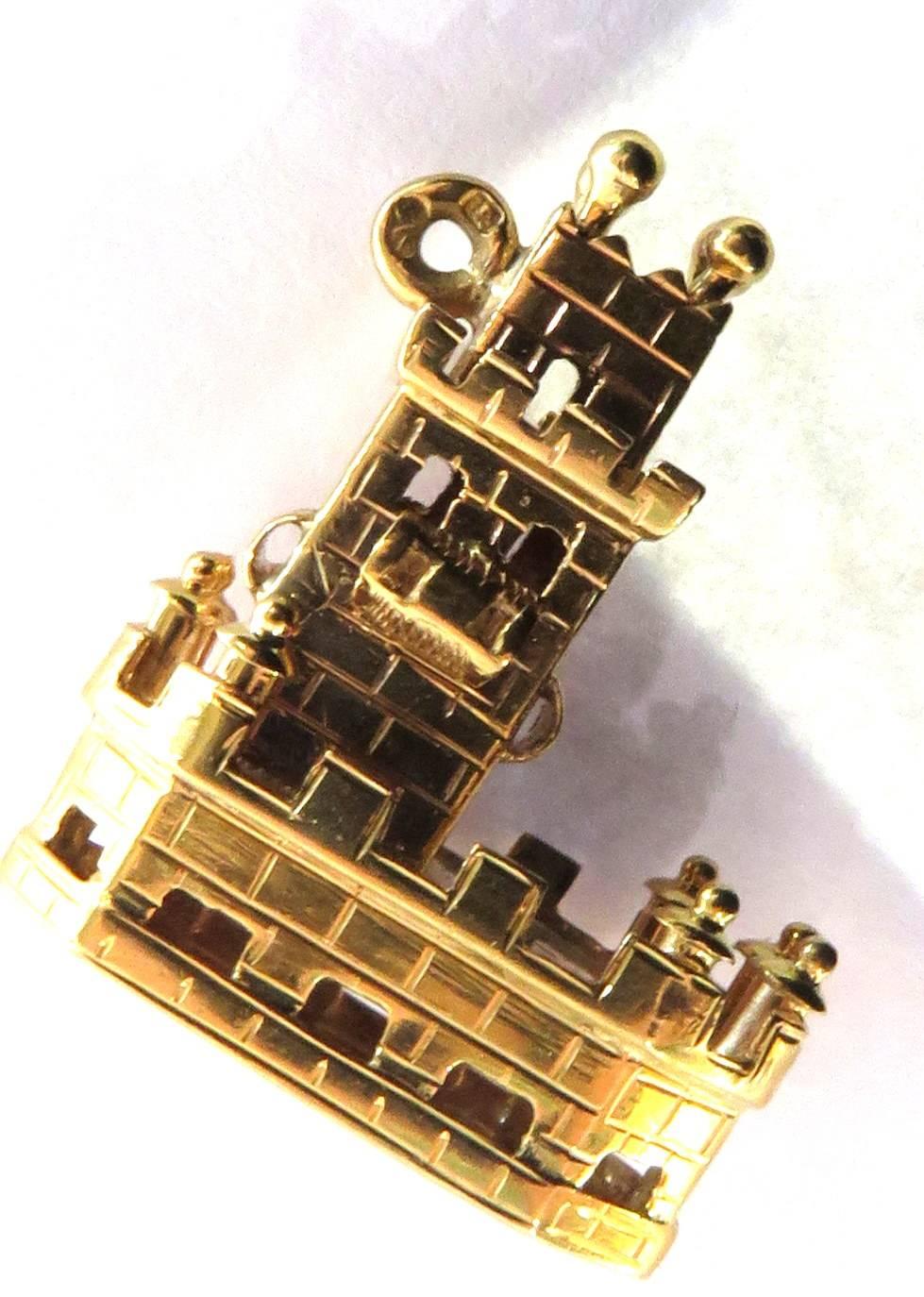 Incredible Tower of St Vincent Gold Travel Charm from Portugal For Sale 1