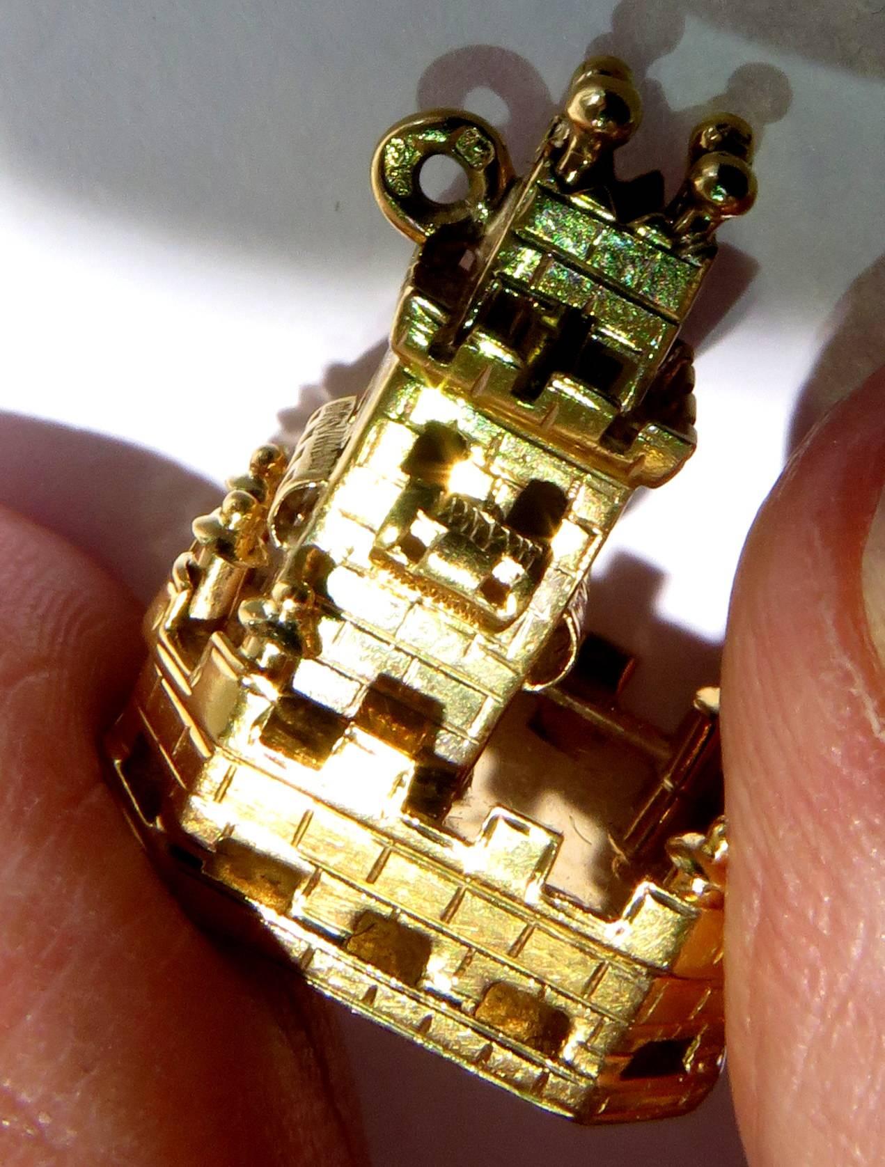 Incredible Tower of St Vincent Gold Travel Charm from Portugal For Sale 2