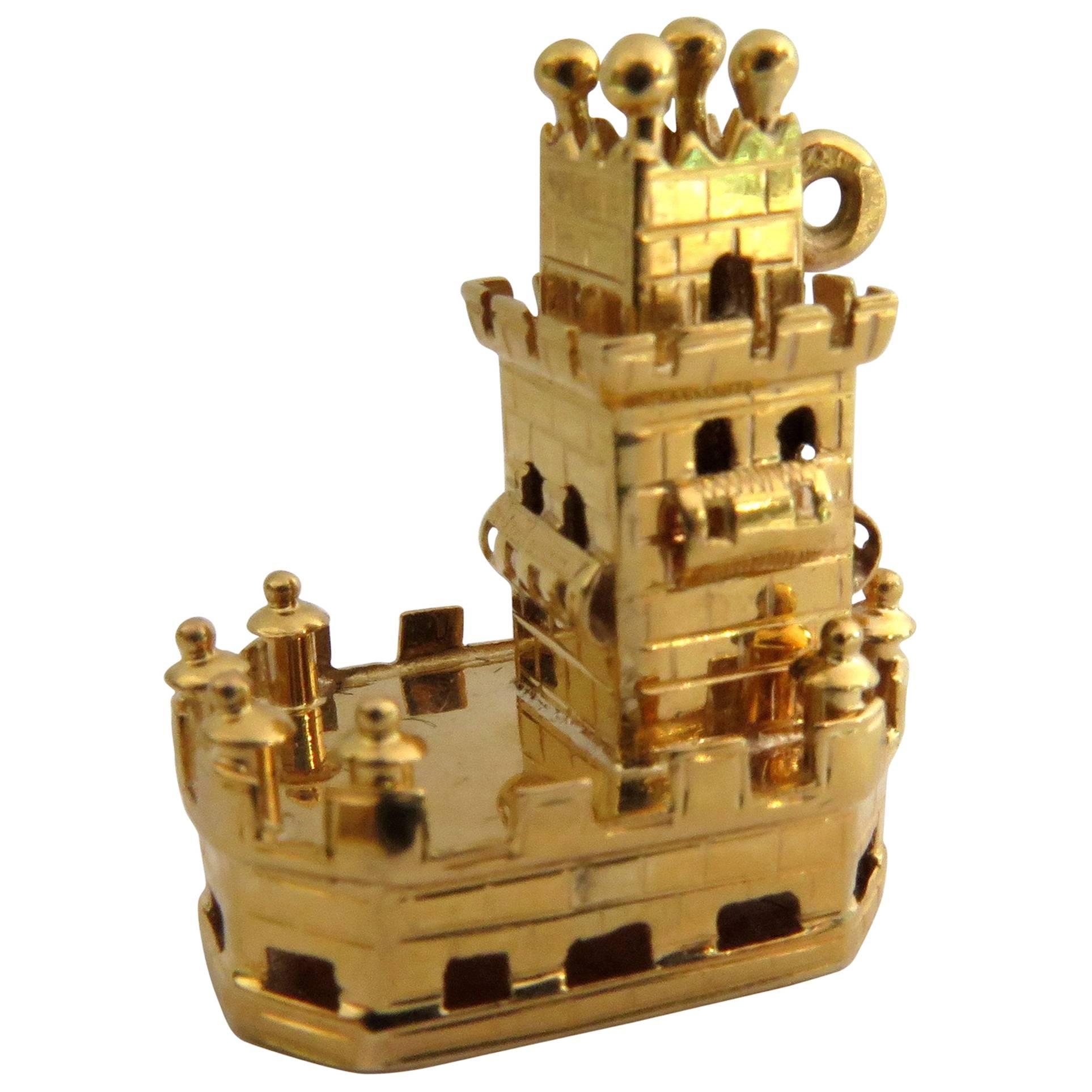 Incredible Tower of St Vincent Gold Travel Charm from Portugal For Sale