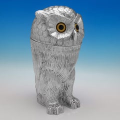 Incredible unique sterling silver novelty Owl wine cooler hallmarked London 1982