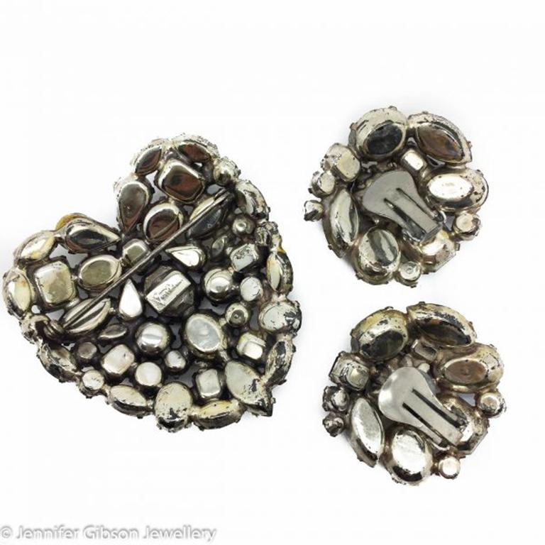 Women's Incredible Vendome 1950s Heart Brooch And Earrings