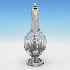Incredibile caraffa vittoriana in argento e vetro acidato - Londra 1898