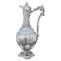 Incredible Victorian silver and etched glass claret jug - London 1898
