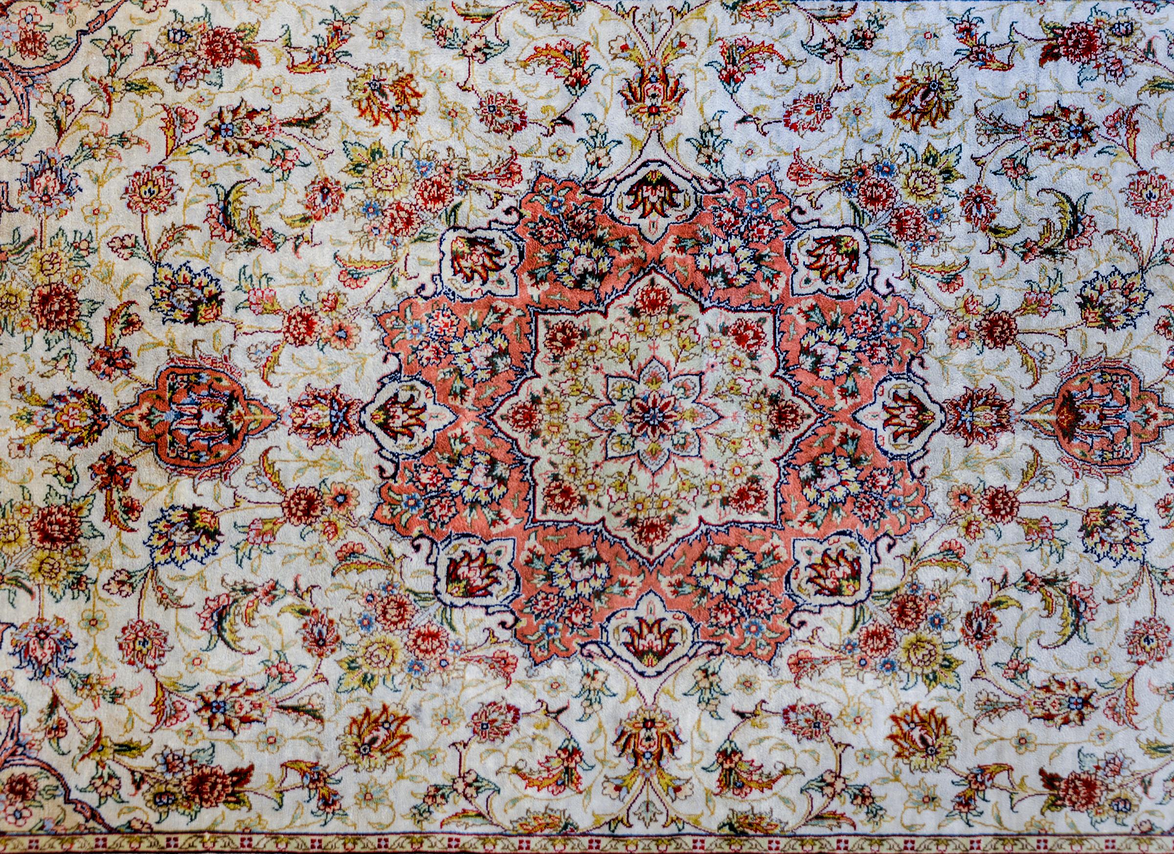 Hand-Knotted Incredible Vintage Egyptian Silk Tabriz-Style Rug For Sale