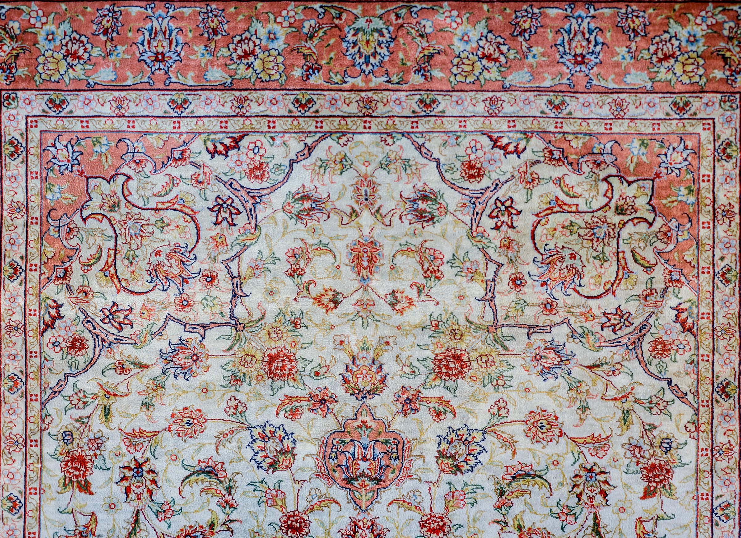 Incredible Vintage Egyptian Silk Tabriz-Style Rug In Good Condition For Sale In Chicago, IL