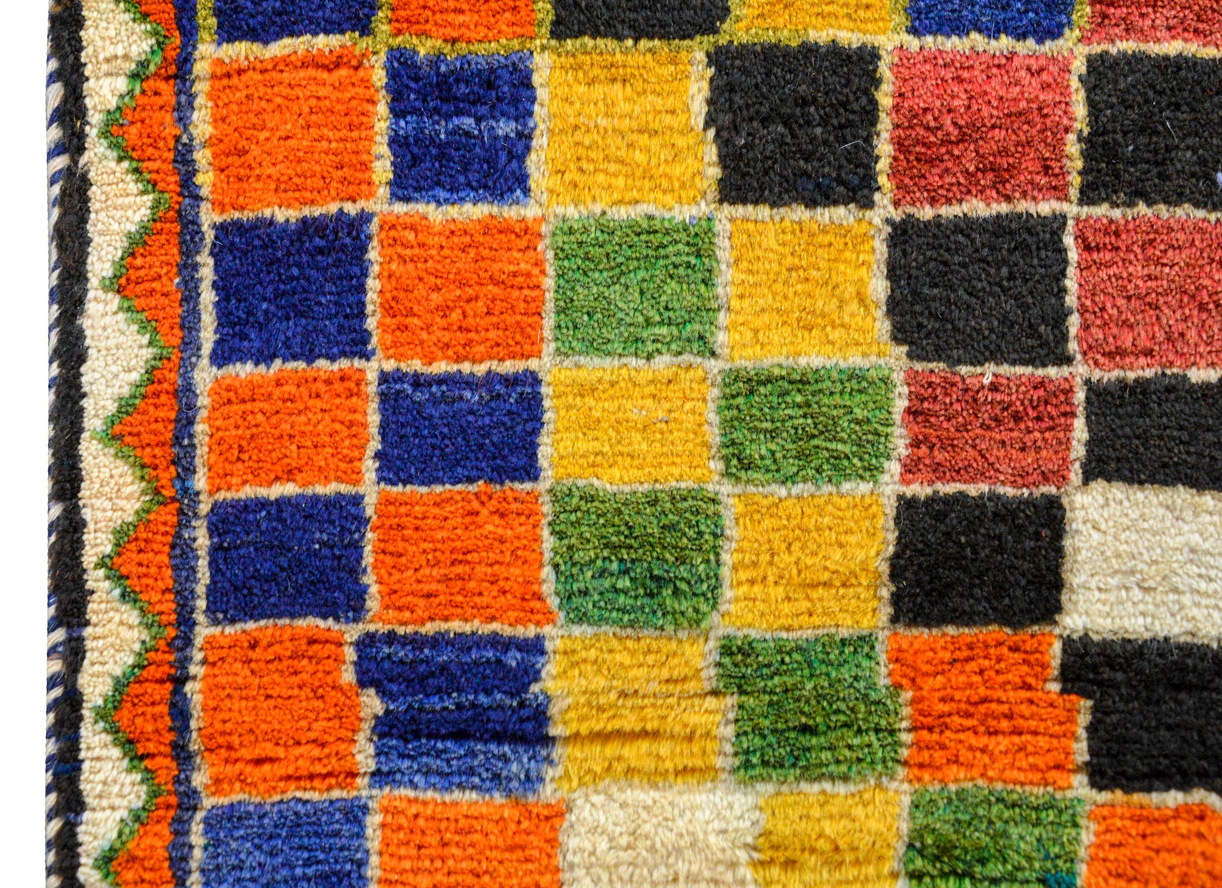 Hand-Knotted Incredible Vintage Gabbeh Checkerboard Rug