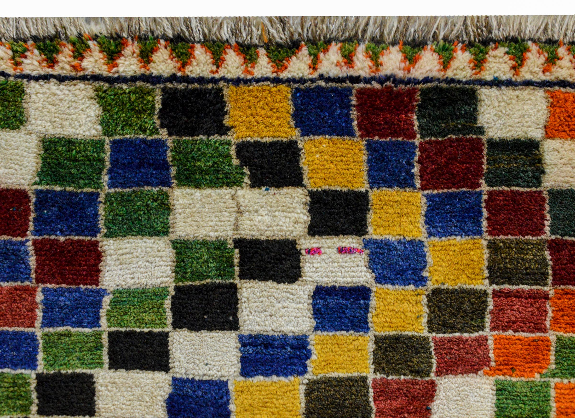 Wool Incredible Vintage Gabbeh Checkerboard Rug