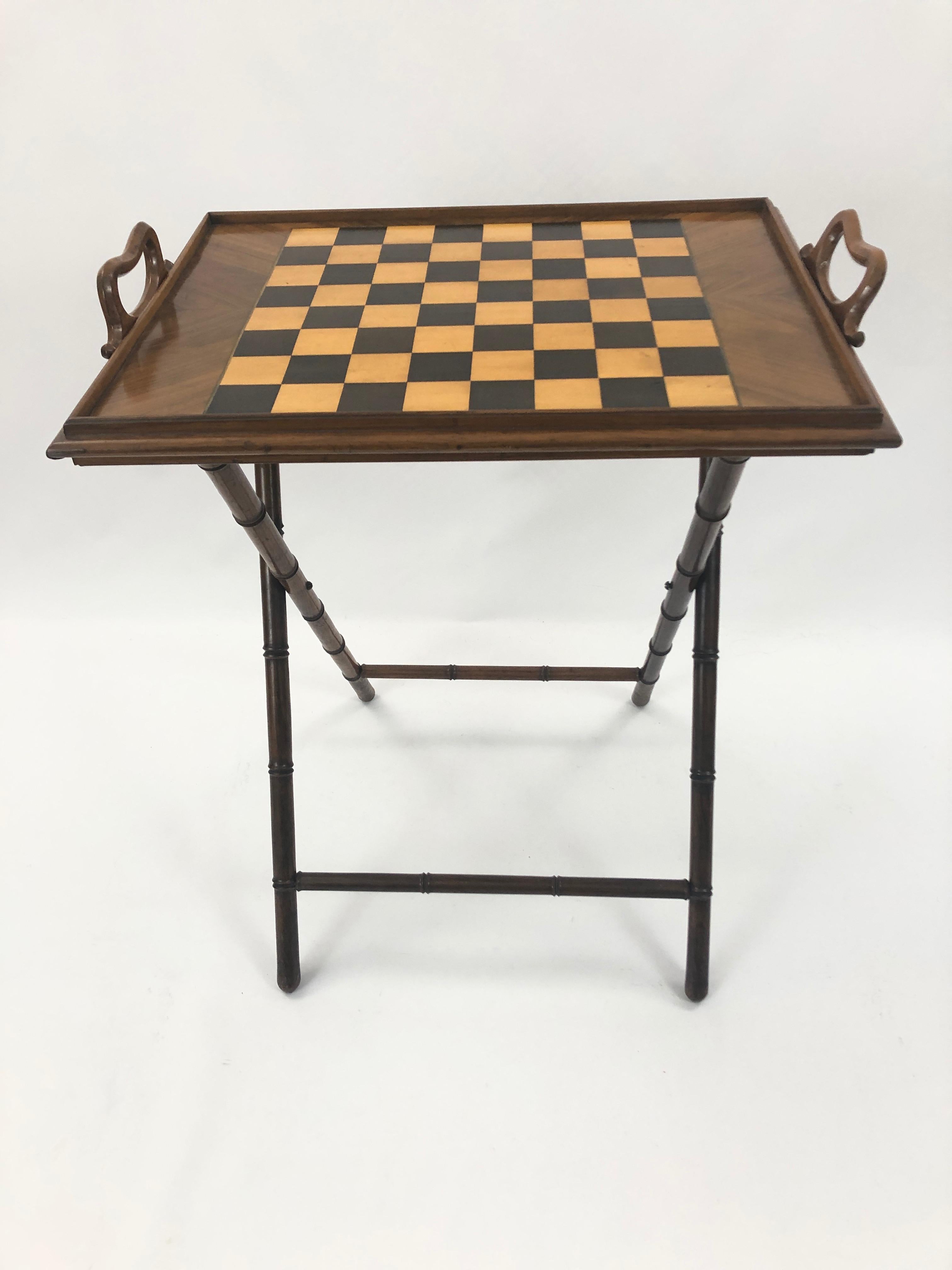 North American Incredible Walnut Inlaid Figural Tray and Game Table