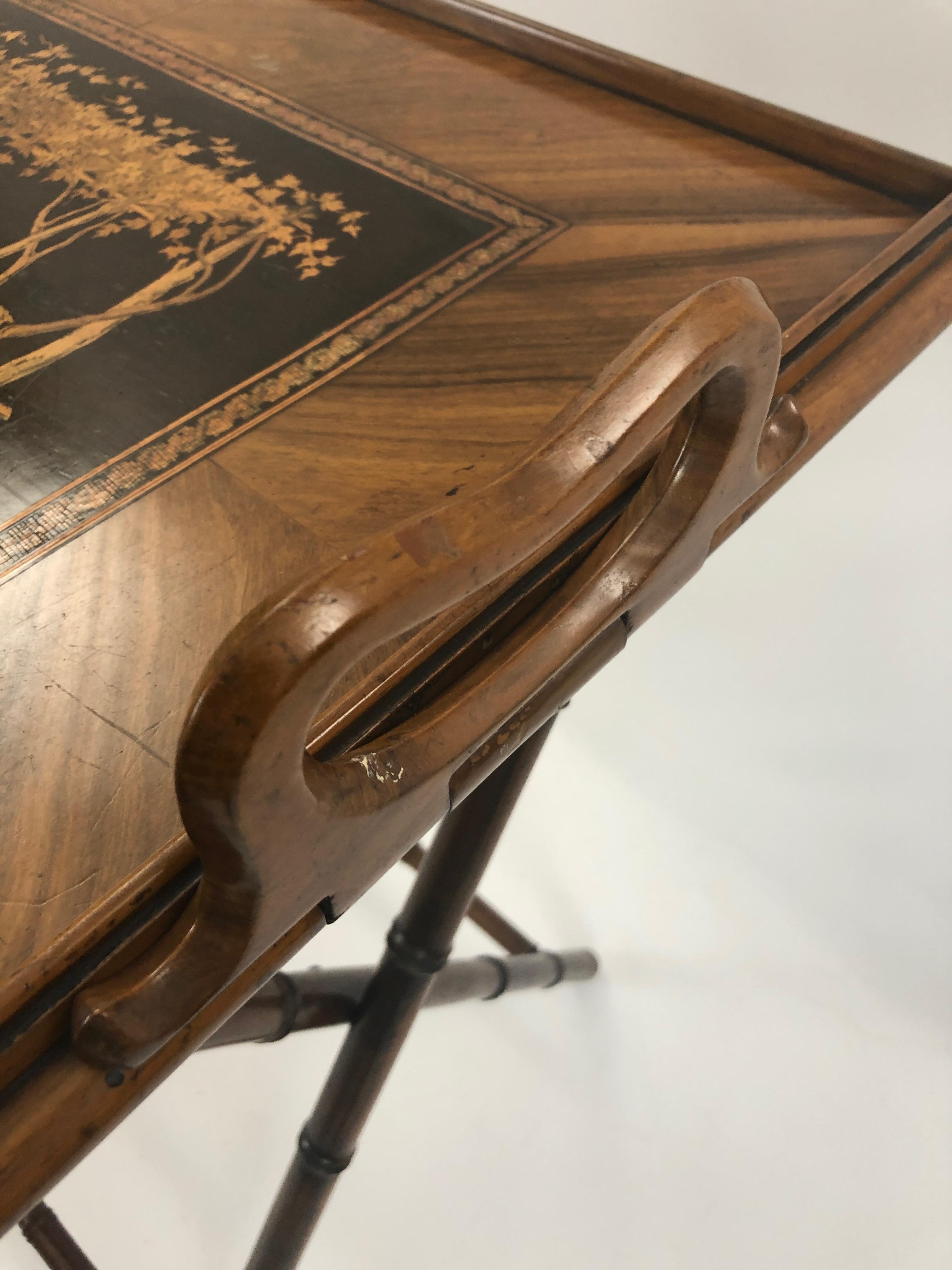 Mid-20th Century Incredible Walnut Inlaid Figural Tray and Game Table