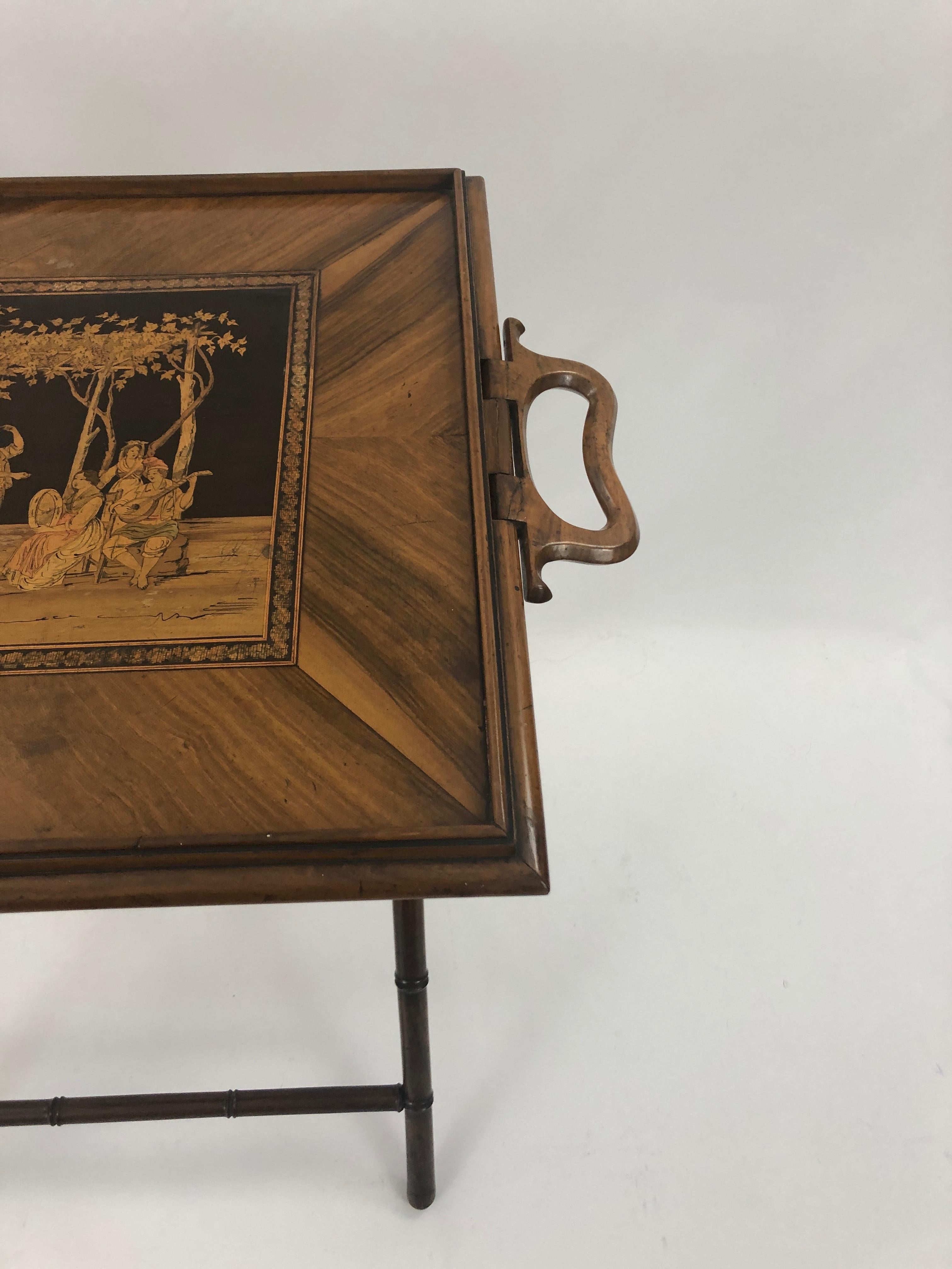 Incredible Walnut Inlaid Figural Tray and Game Table 4