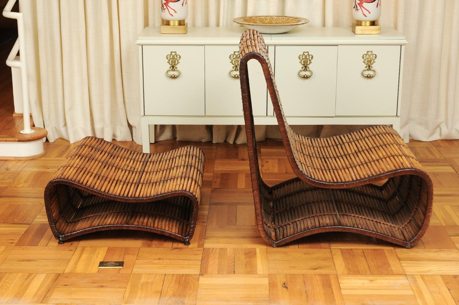 Incredible Wave Lounge Chair and Ottoman Pair by Danny Ho Fong, circa 1970 For Sale 5