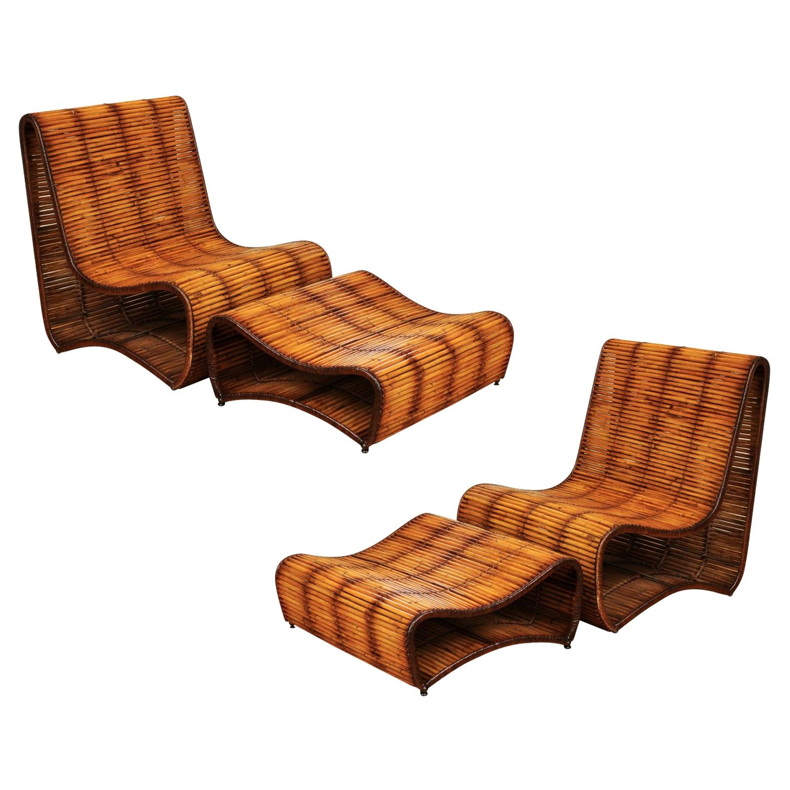 Incredible Wave Lounge Chair and Ottoman Pair by Danny Ho Fong, circa 1970
