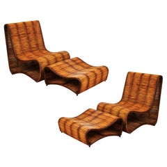 Incredibile coppia di poltrone e pouf Wave di Danny Ho Fong, circa 1970