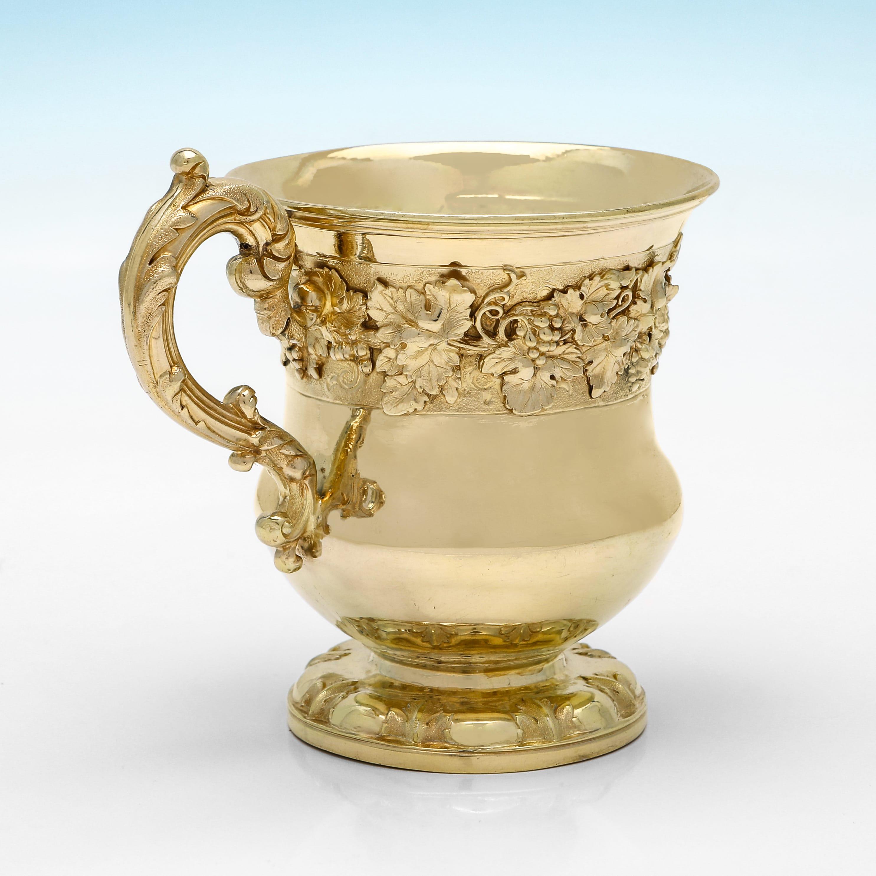 Anglais Incroyable chope de baptême en argent sterling doré de la période William IV, Barnards 1831 en vente