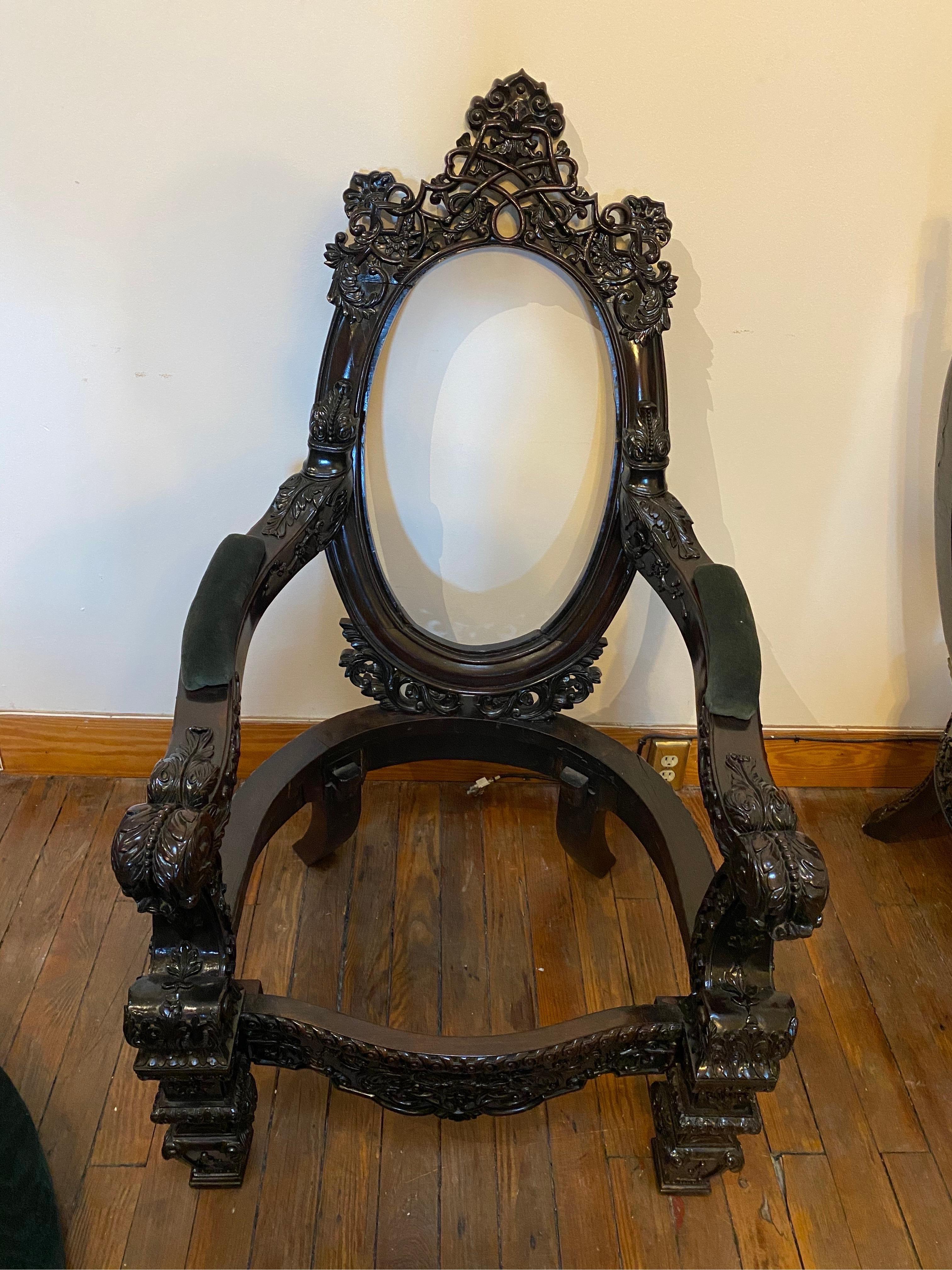 Incredibly Carved 19th Century Anglo-Indian Rosewood Palatial Chairs 6