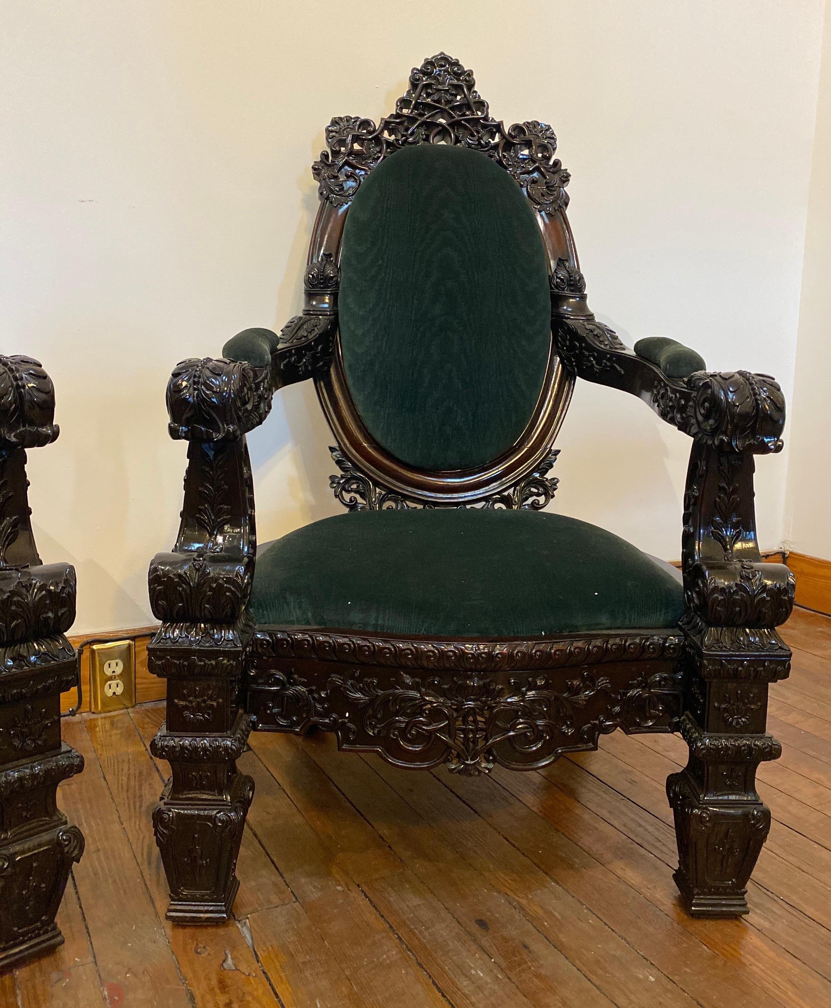 Anglo Raj Incredibly Carved 19th Century Anglo-Indian Rosewood Palatial Chairs