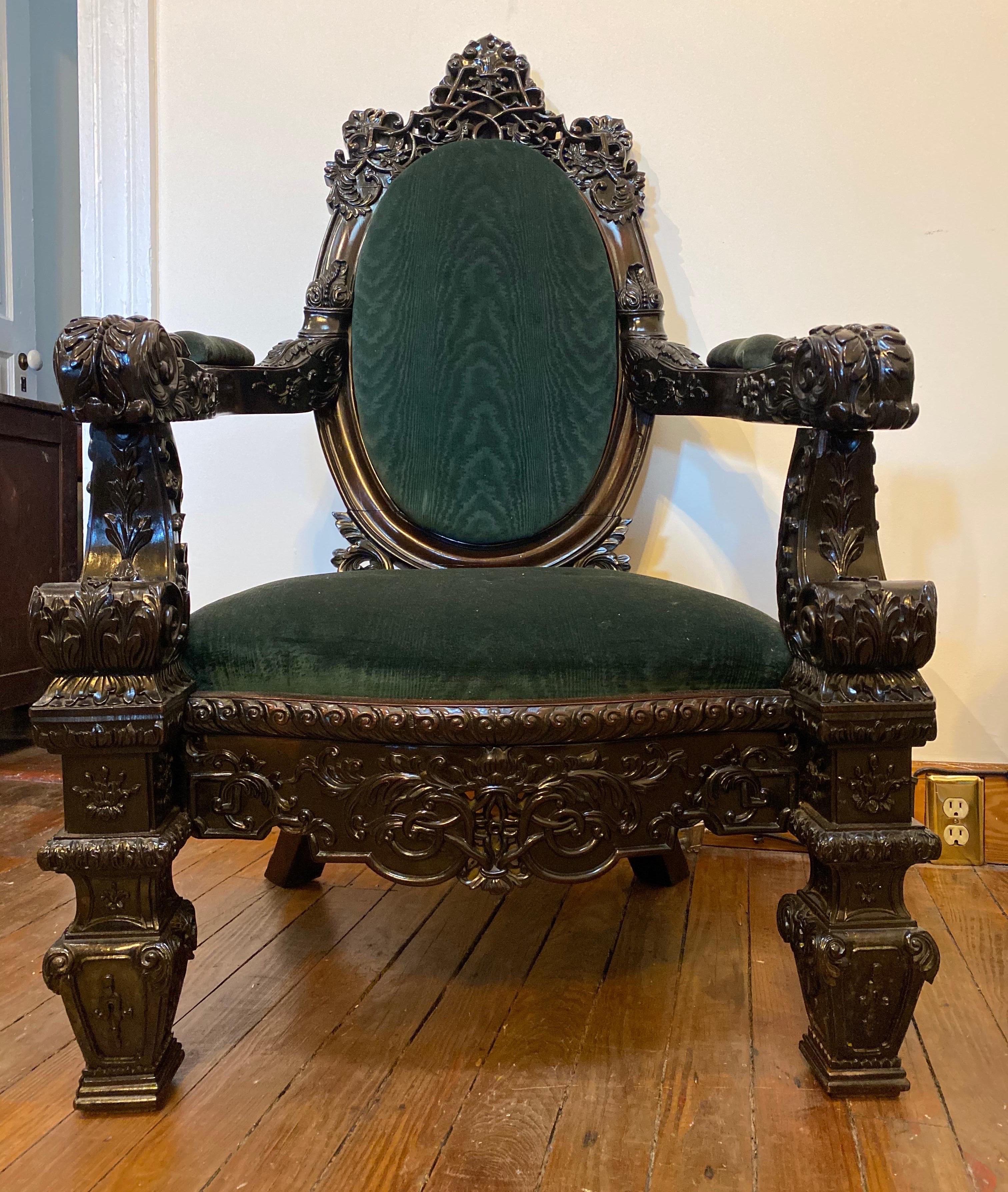 Incredibly Carved 19th Century Anglo-Indian Rosewood Palatial Chairs 1
