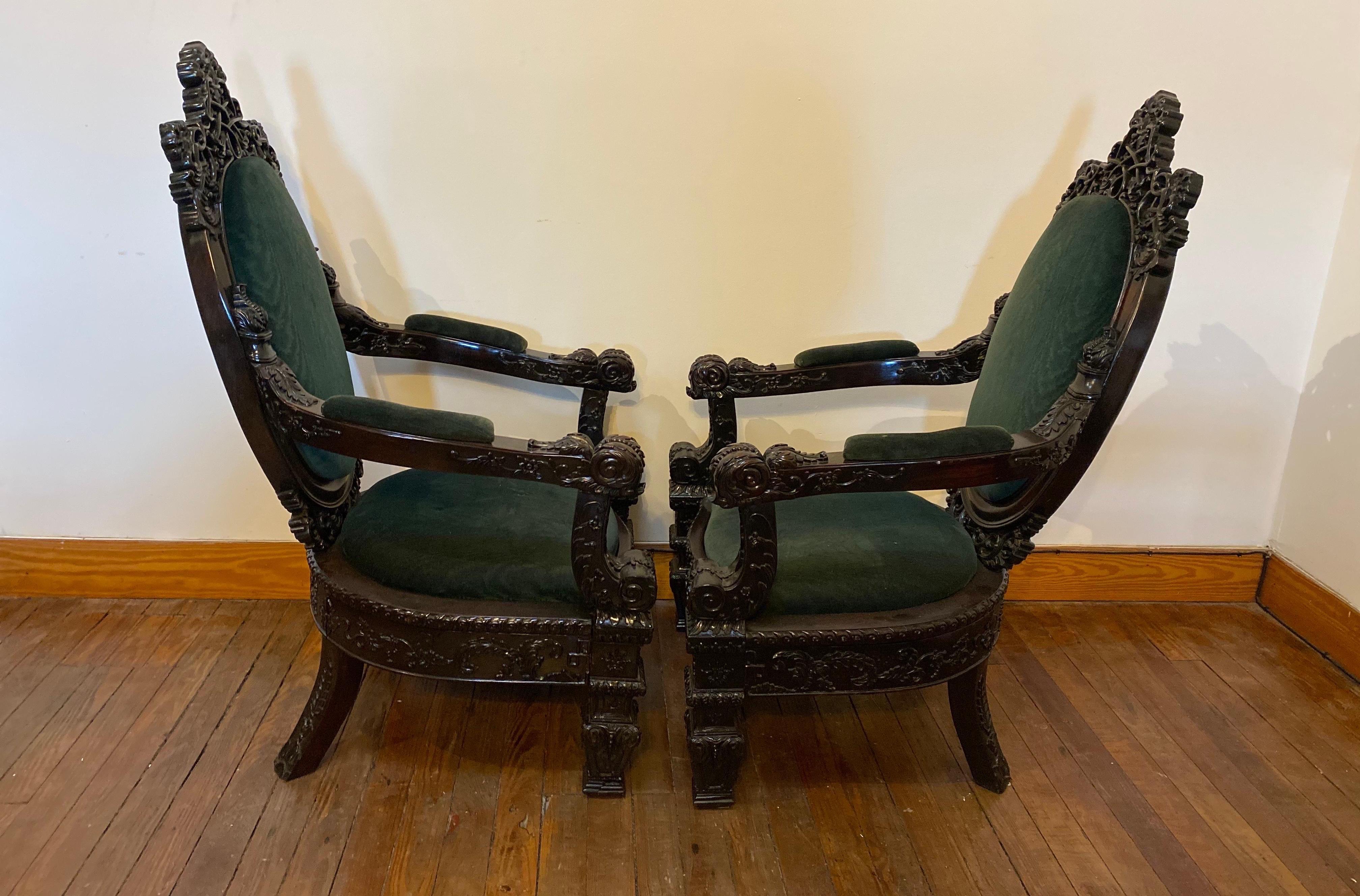Incredibly Carved 19th Century Anglo-Indian Rosewood Palatial Chairs 3