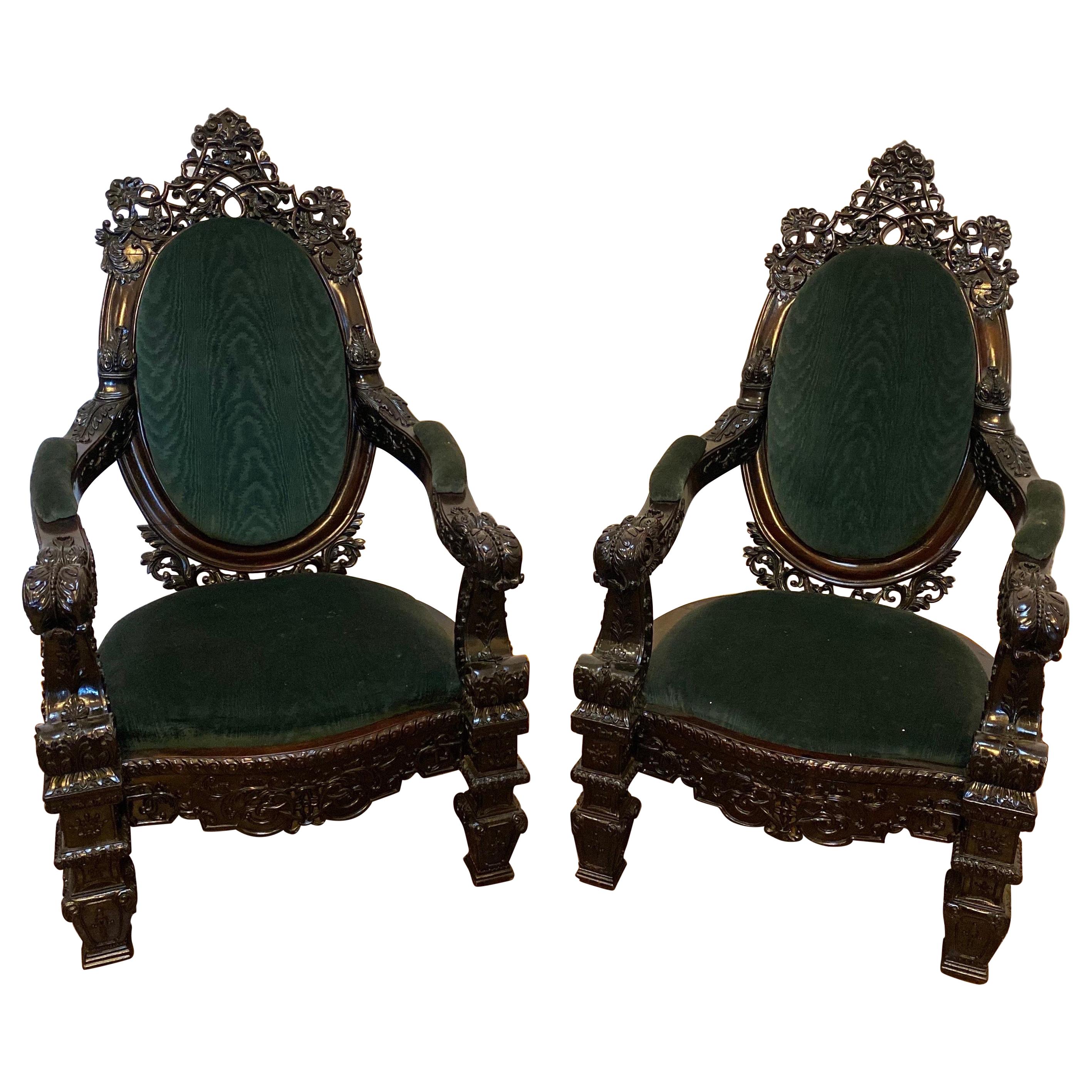 Incredibly Carved 19th Century Anglo-Indian Rosewood Palatial Chairs