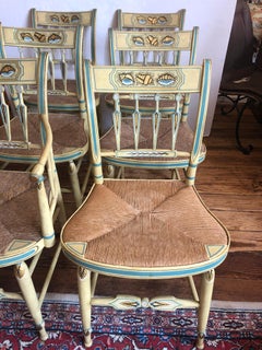 Incredibly Charming Set of 6 Hand Painted Shell Motife Hitchcock Dining Chairs