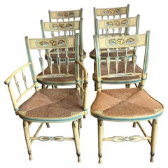 Vintage Incredibly Charming Set of 6 Hand Painted Shell Motife Hitchcock Dining Chairs