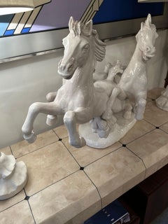 Incredibly Dramatic Large Glazed Terracotta Sculpture of Galloping Horses