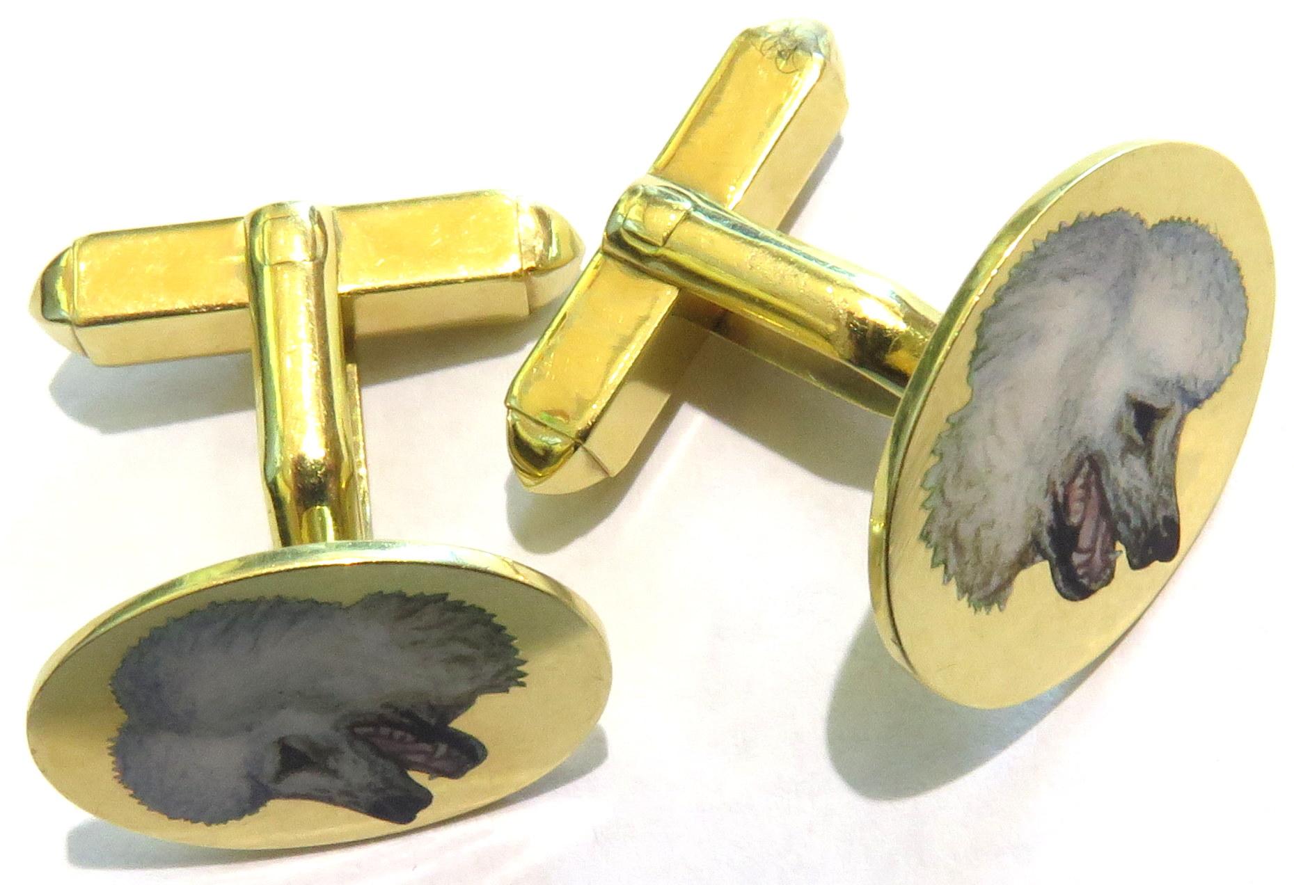 Incredibly Enameled Poodle Dogs English Hallmarked 18 Karat Cufflinks For Sale 5