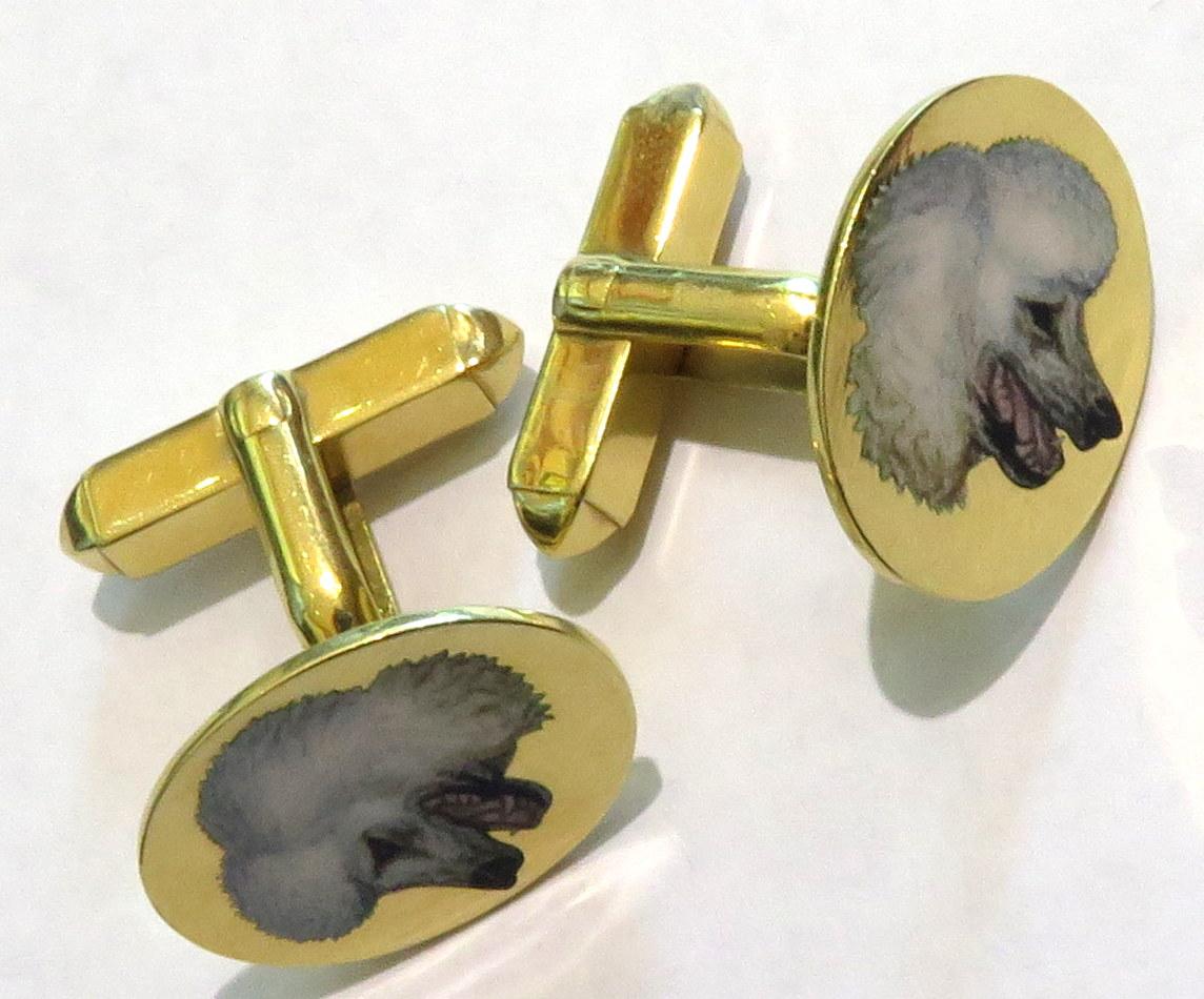 Incredibly Enameled Poodle Dogs English Hallmarked 18 Karat Cufflinks For Sale 6