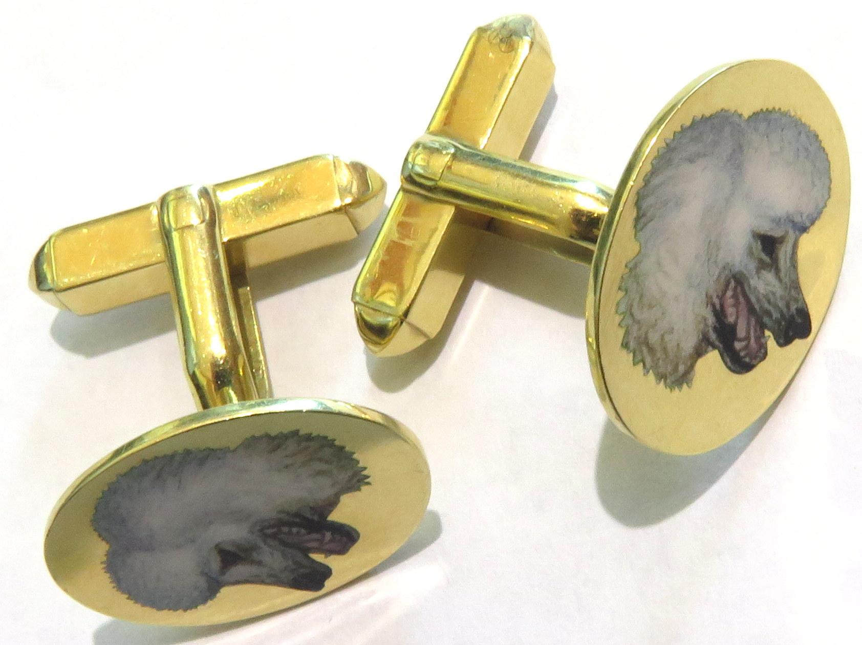 Incredibly Enameled Poodle Dogs English Hallmarked 18 Karat Cufflinks For Sale 7