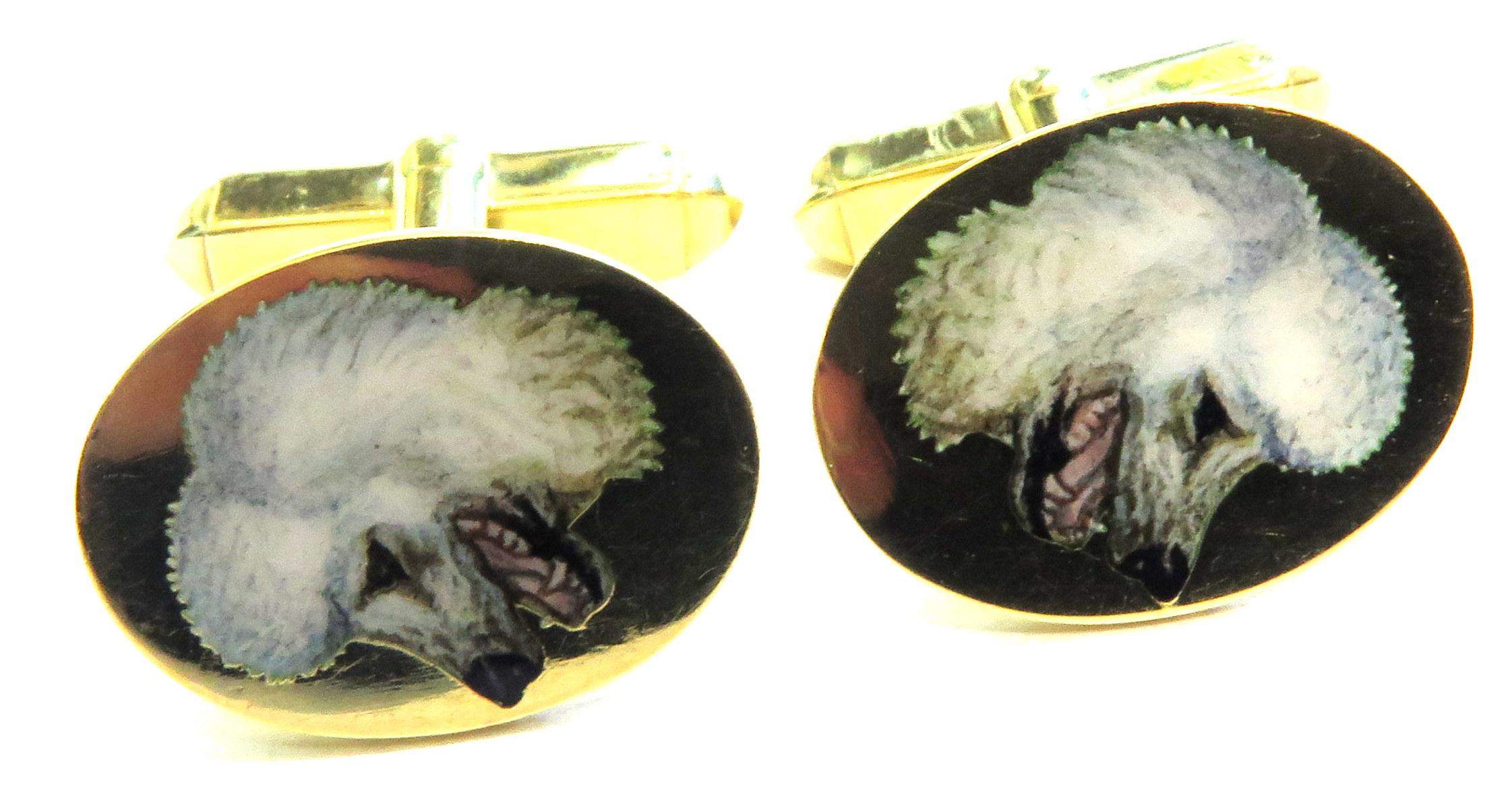 Incredibly Enameled Poodle Dogs English Hallmarked 18 Karat Cufflinks For Sale 2