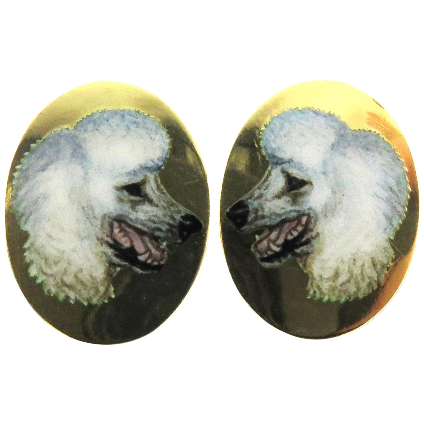 Incredibly Enameled Poodle Dogs English Hallmarked 18 Karat Cufflinks For Sale