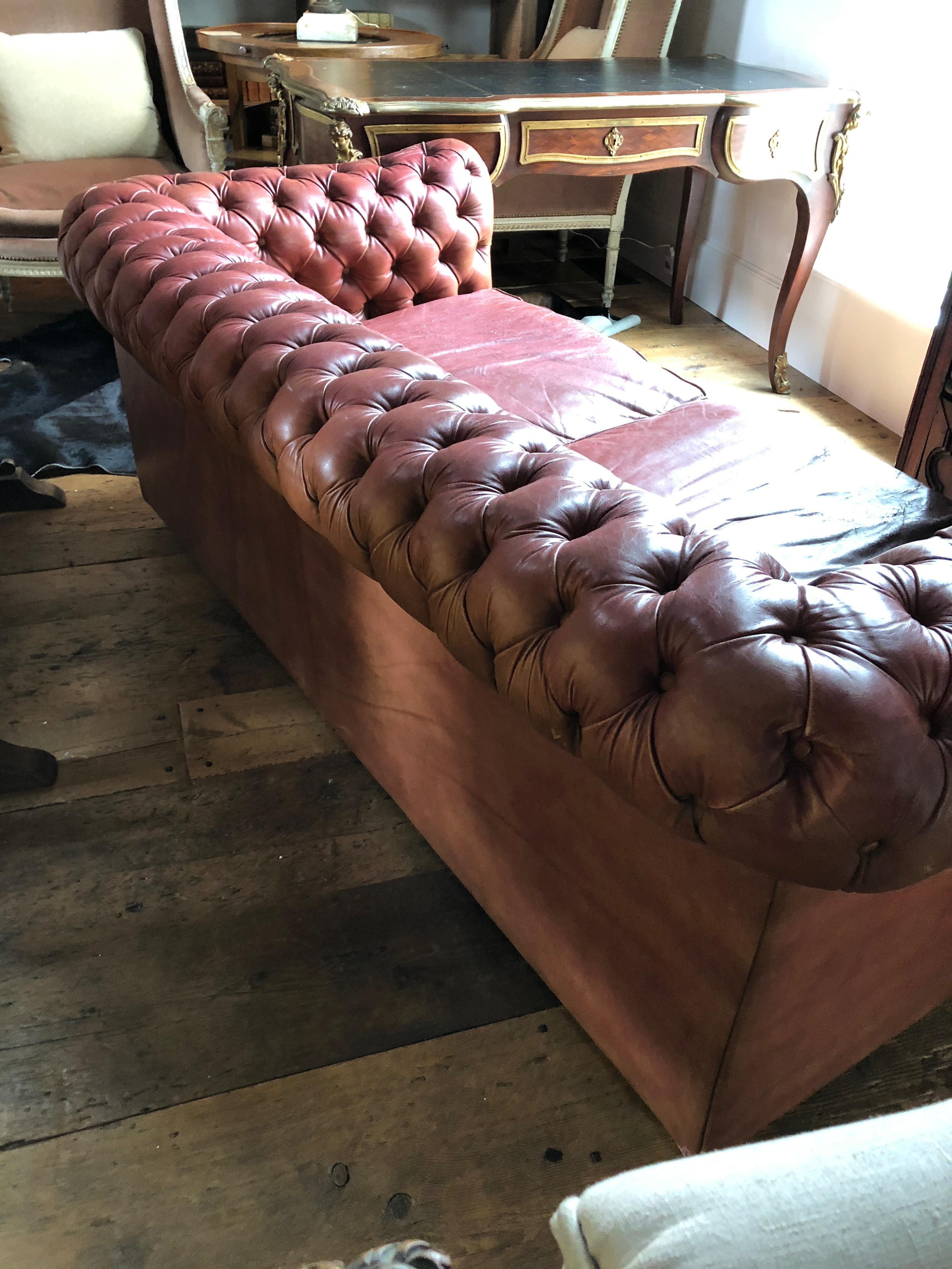 Incredibly Handsome Distressed Tufted English Leather Chesterfield Sofa 2