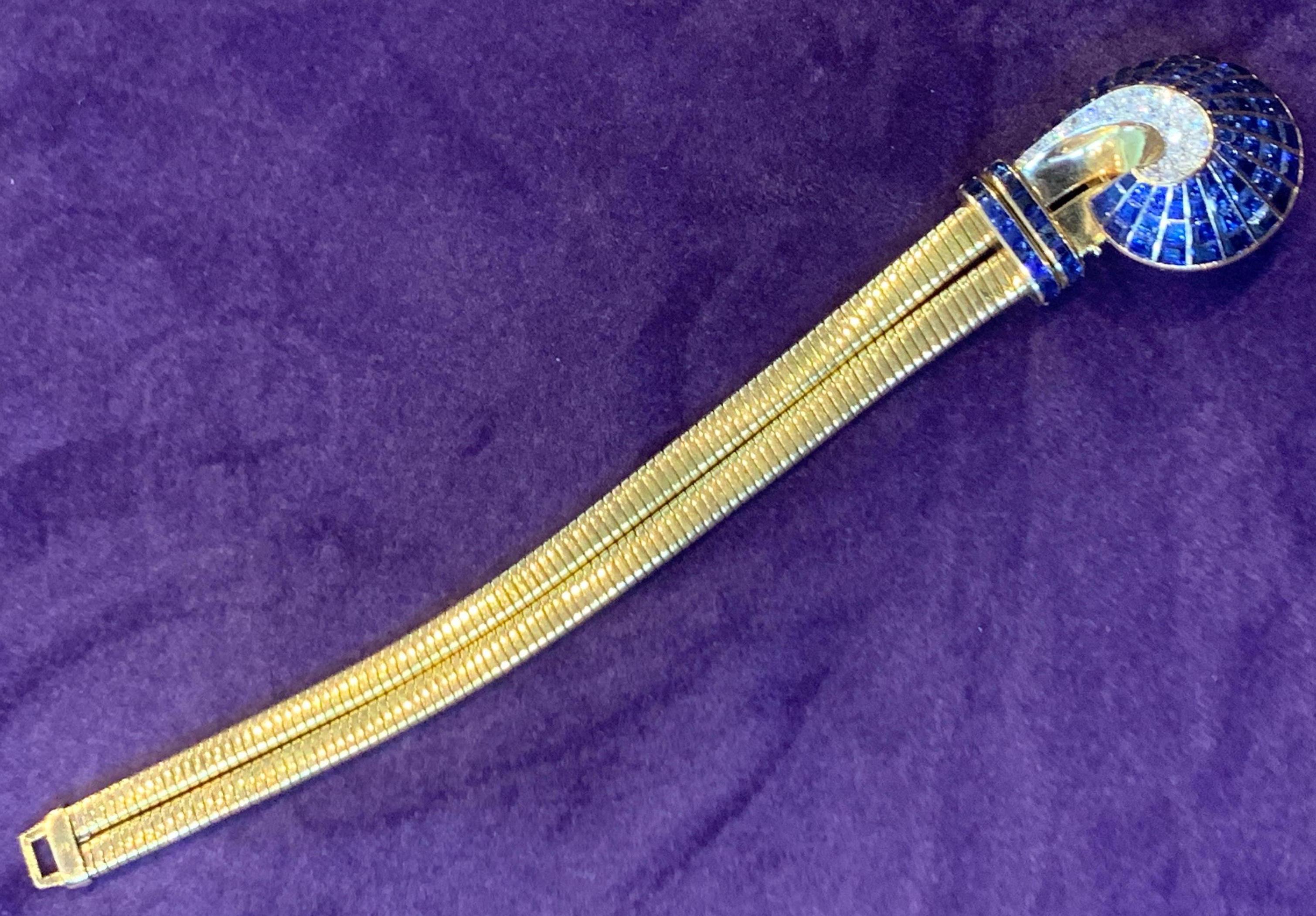 Incredibly Made French Retro Sapphire Bracelet In Excellent Condition For Sale In New York, NY