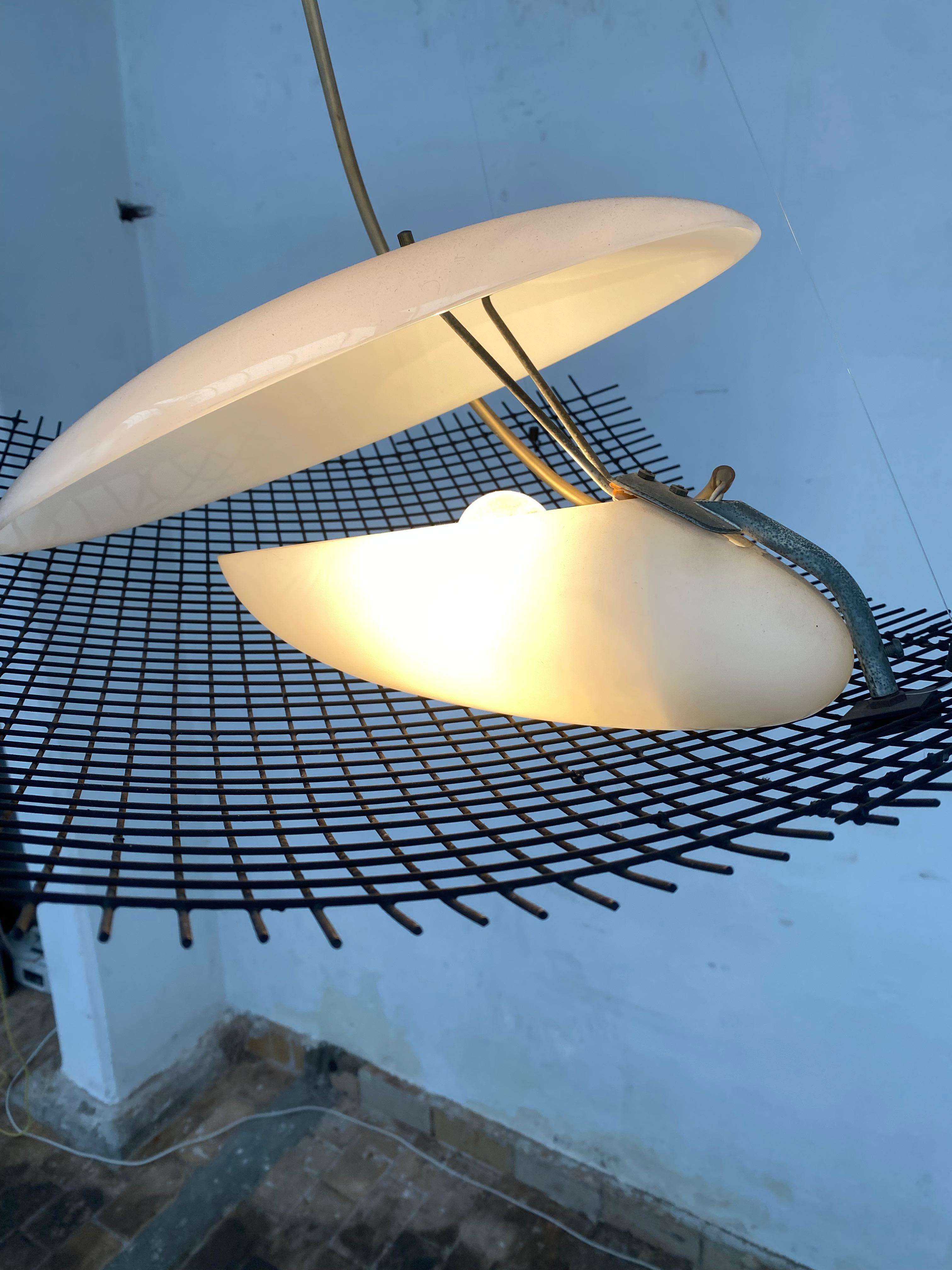 Mid Century 1950 Angelo Lelii Arredoluce Mesh Wire 'Vela' Chandelier Brass Glass For Sale 11