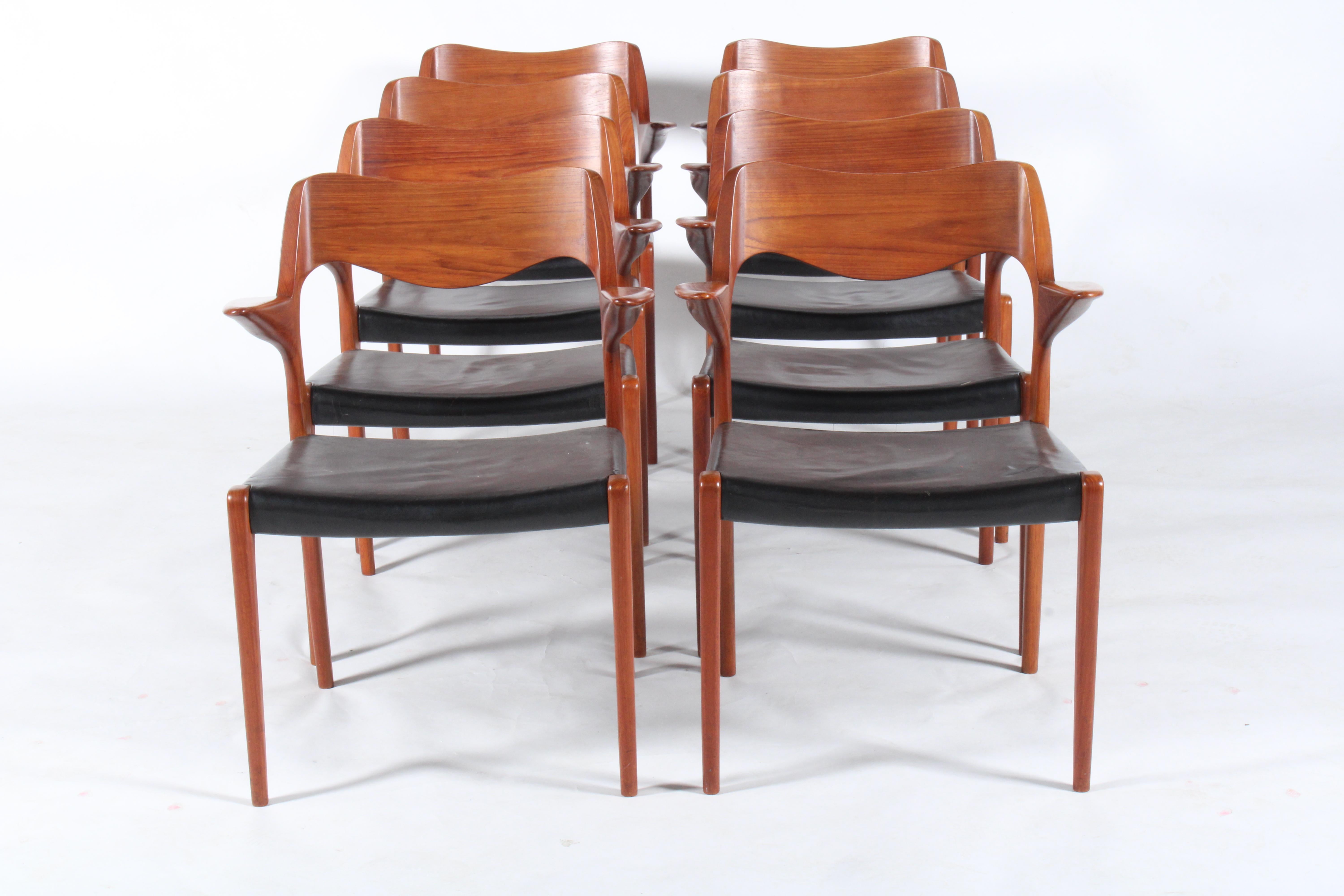 Mid-20th Century Incredibly Rare & Beautiful Set Of Eight Niels Otto Moller Teak Model 55 Chairs For Sale