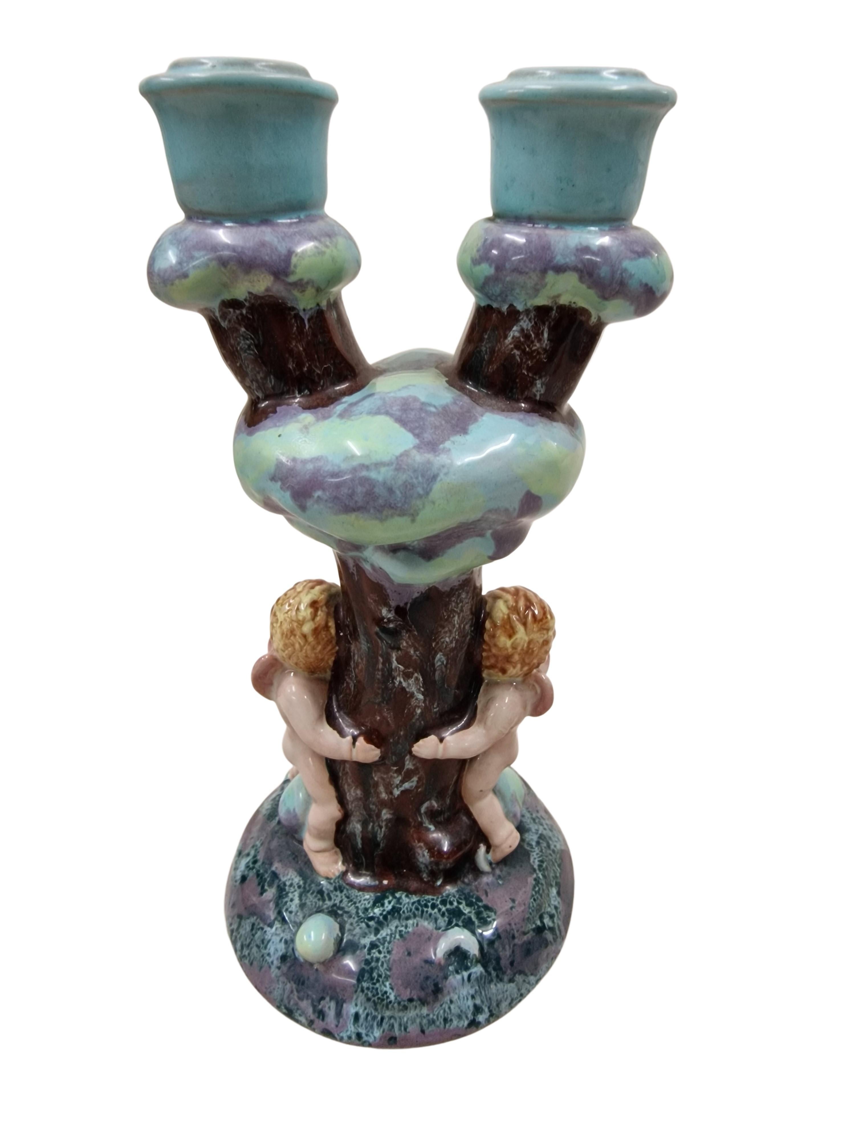 Glazed Incredibly rare candle holder stick, ceramic workshop Karau Art Nouveau Austria For Sale