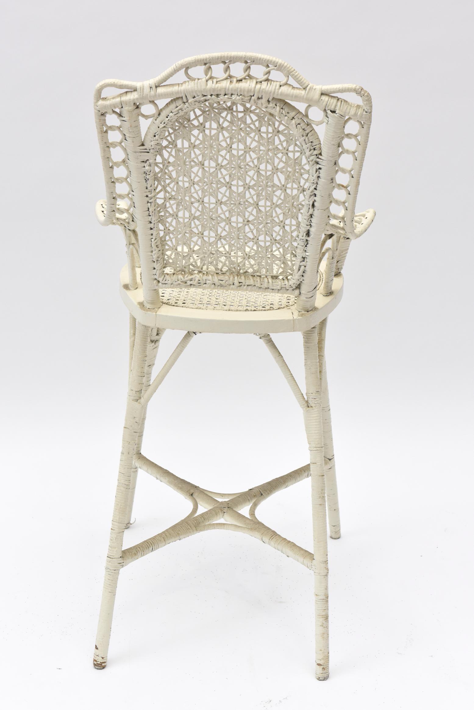 American Incredibly Rare Childs Ornate Victorian Youth High Chair with Spider Woven Back For Sale
